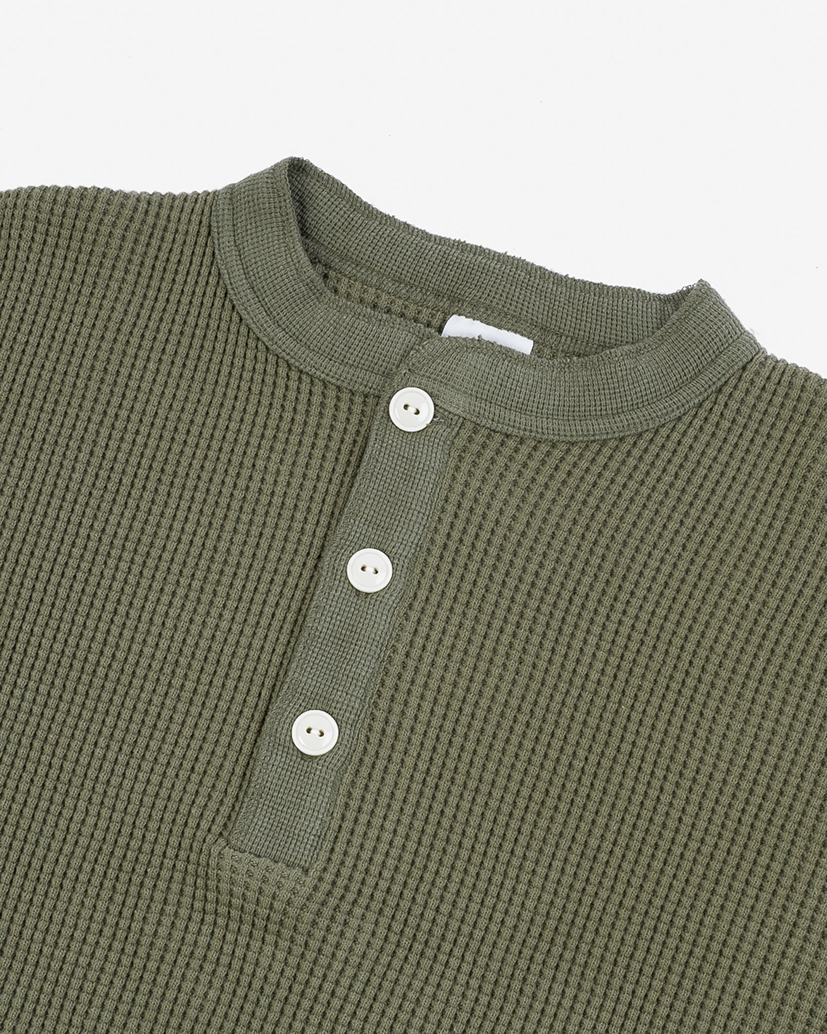 IHTL-1213-OLV Waffle Knit Long Sleeved Thermal Henley - Olive - 5