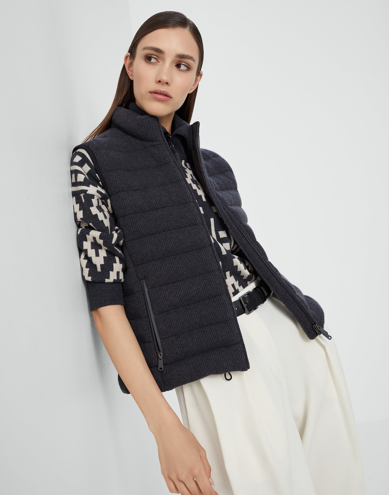 Cashmere English rib knit down vest with monili - 4