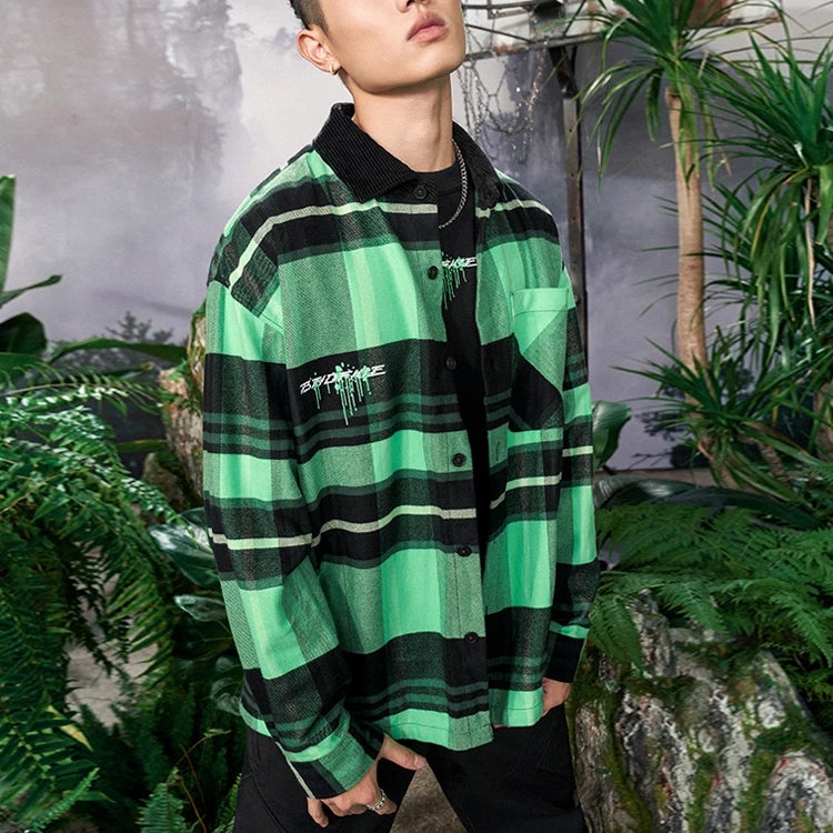 Li-Ning BADFIVE Sports Basketball Series Plaid Loose Fleece Lined Long Sleeves Shirt 'Green' ASHS005 - 6