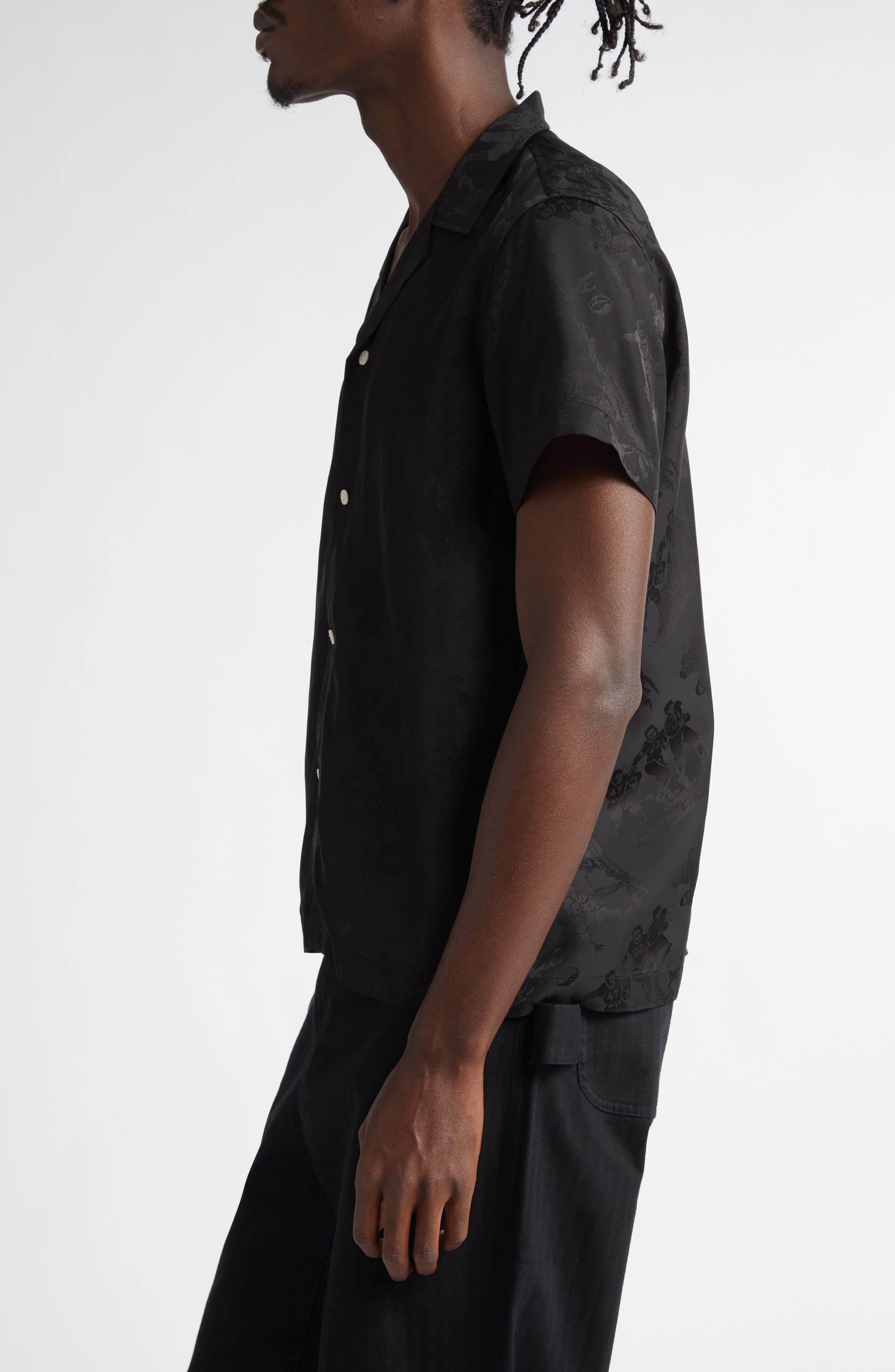 Bode Football Jacquard Bowling Shirt in Black at Nordstrom - 4