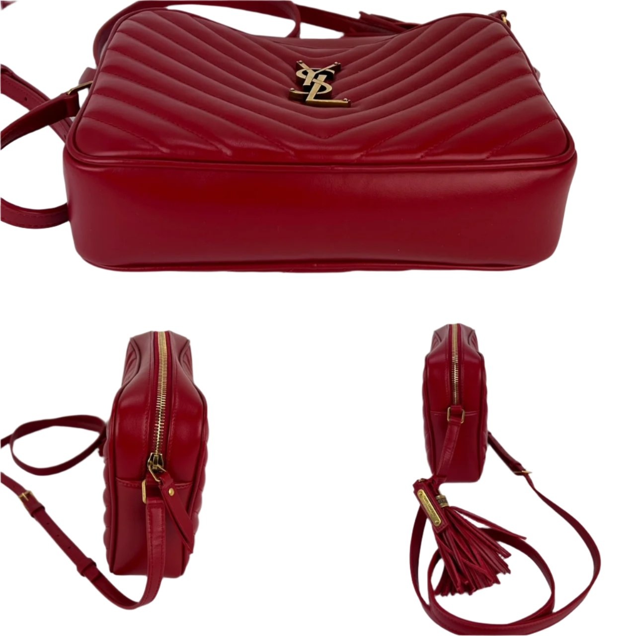 YVES SAINT LAURENT Matelasse Calfskin Lou Camera Red Crossbody Bag - 3