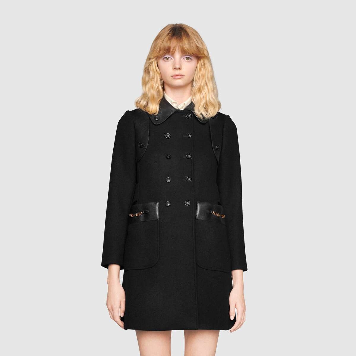 Petit wool coat with leather details - 3