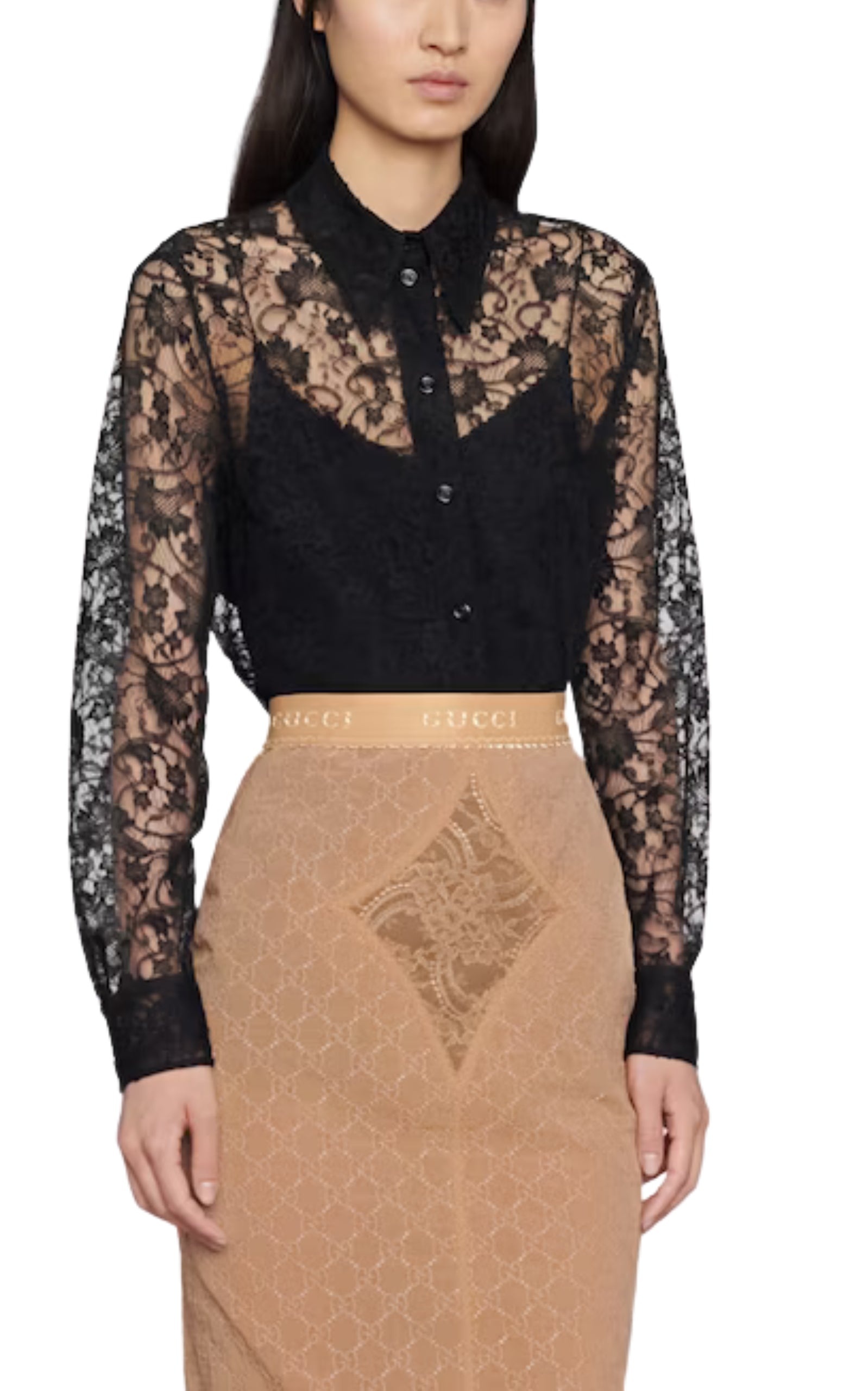 Lace Floral Print Silk Shirt - 3