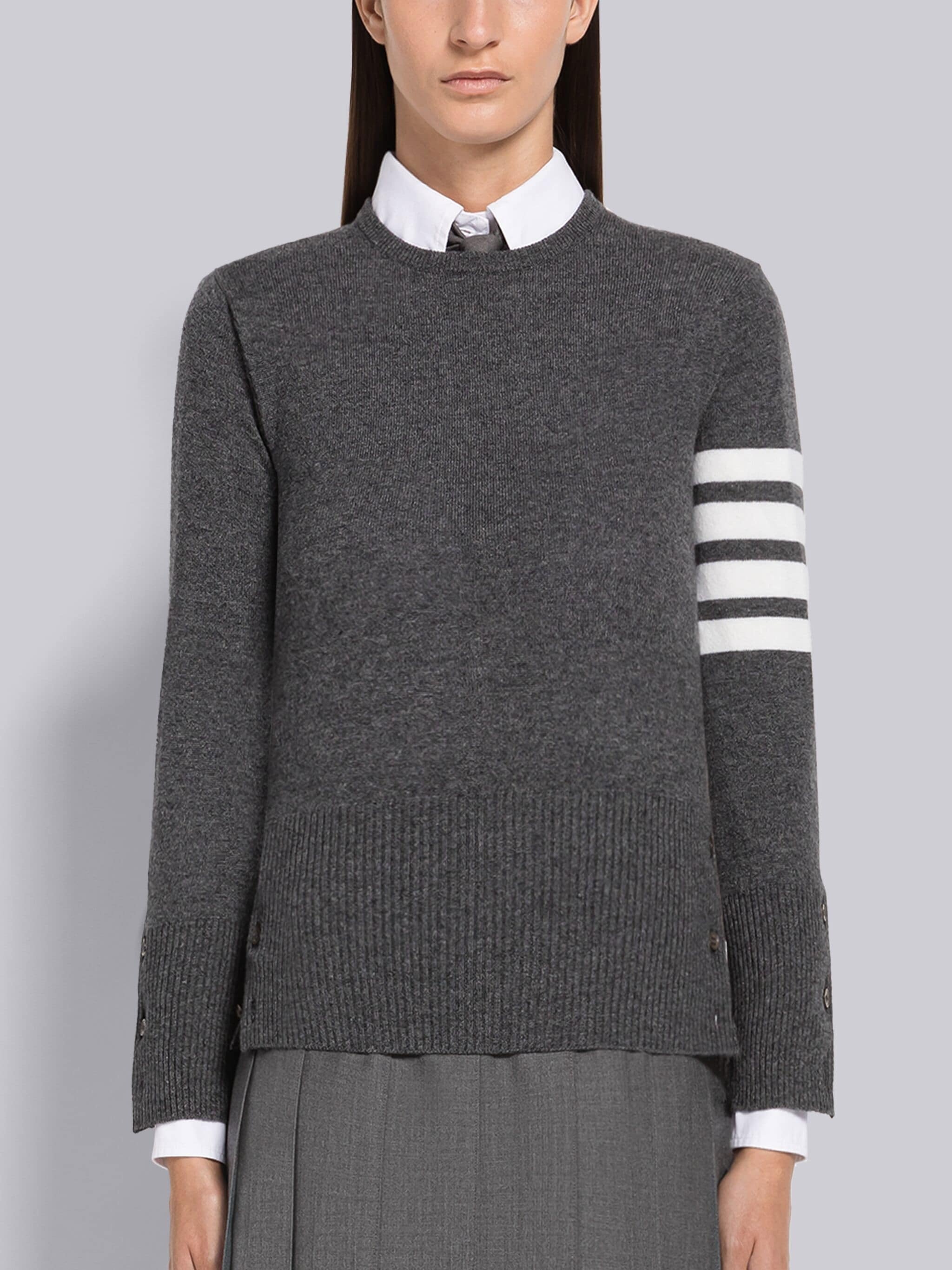 CASHMERE 4-BAR CLASSIC CREW NECK PULLOVER - 1