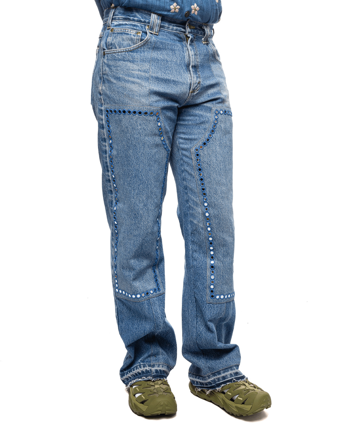 Upcycled Double Knee Pant Blue Denim - 5