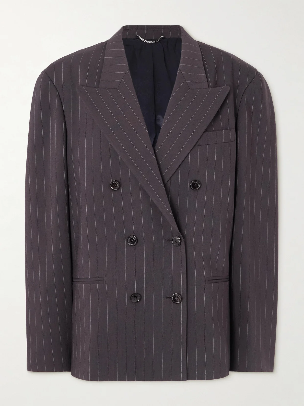 Oversized Double-breasted Pinstriped Merino Wool Blazer - 1