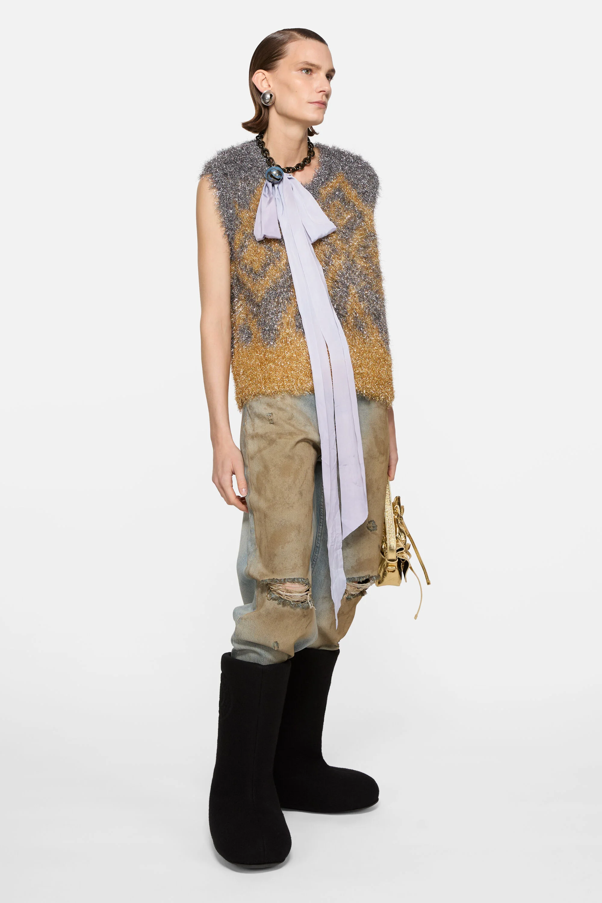 Metallic knit vest - Gold/silver - 1