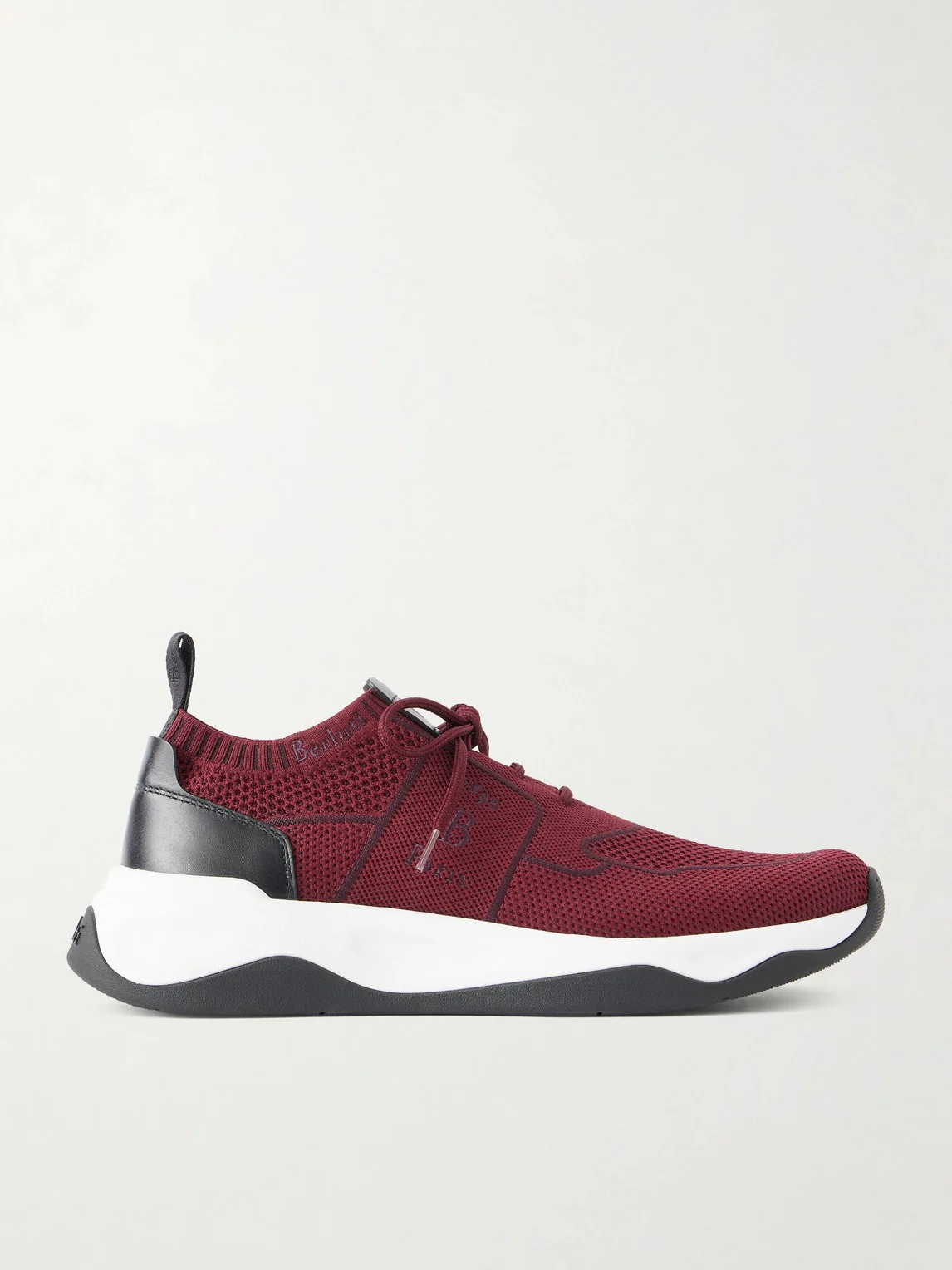 Shadow Leather-Trimmed Stretch-Knit Sneakers - 1
