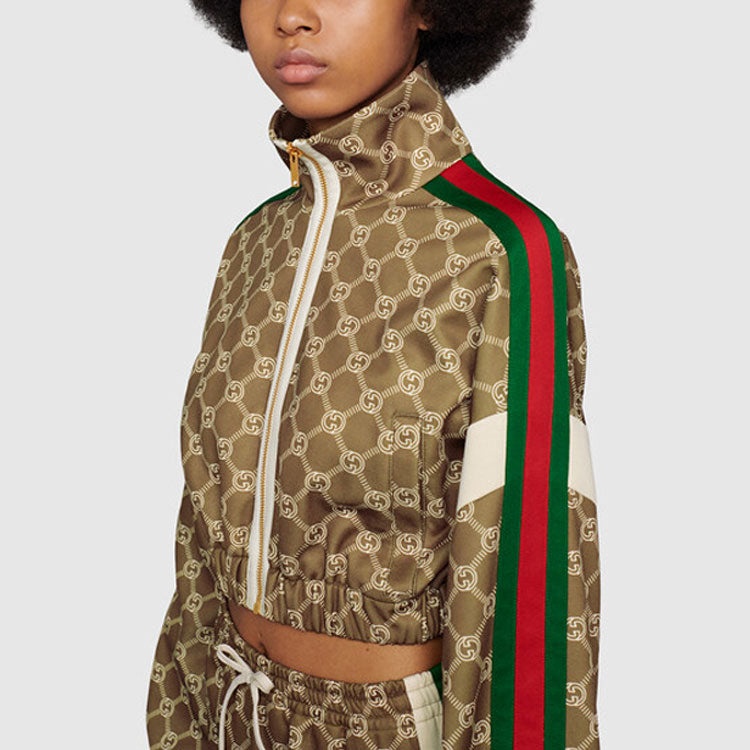 (WMNS) Gucci Interlocking G Zipper Jacket 'Olive Green Ivory' 671495-XJD1G-3357 - 5