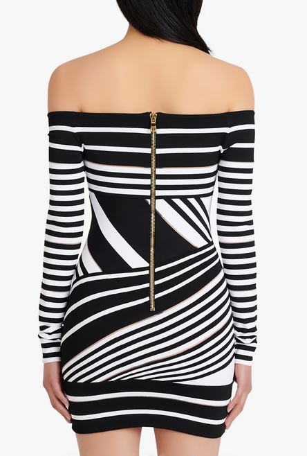 Short black and white striped eco-designed jacquard dress - 8