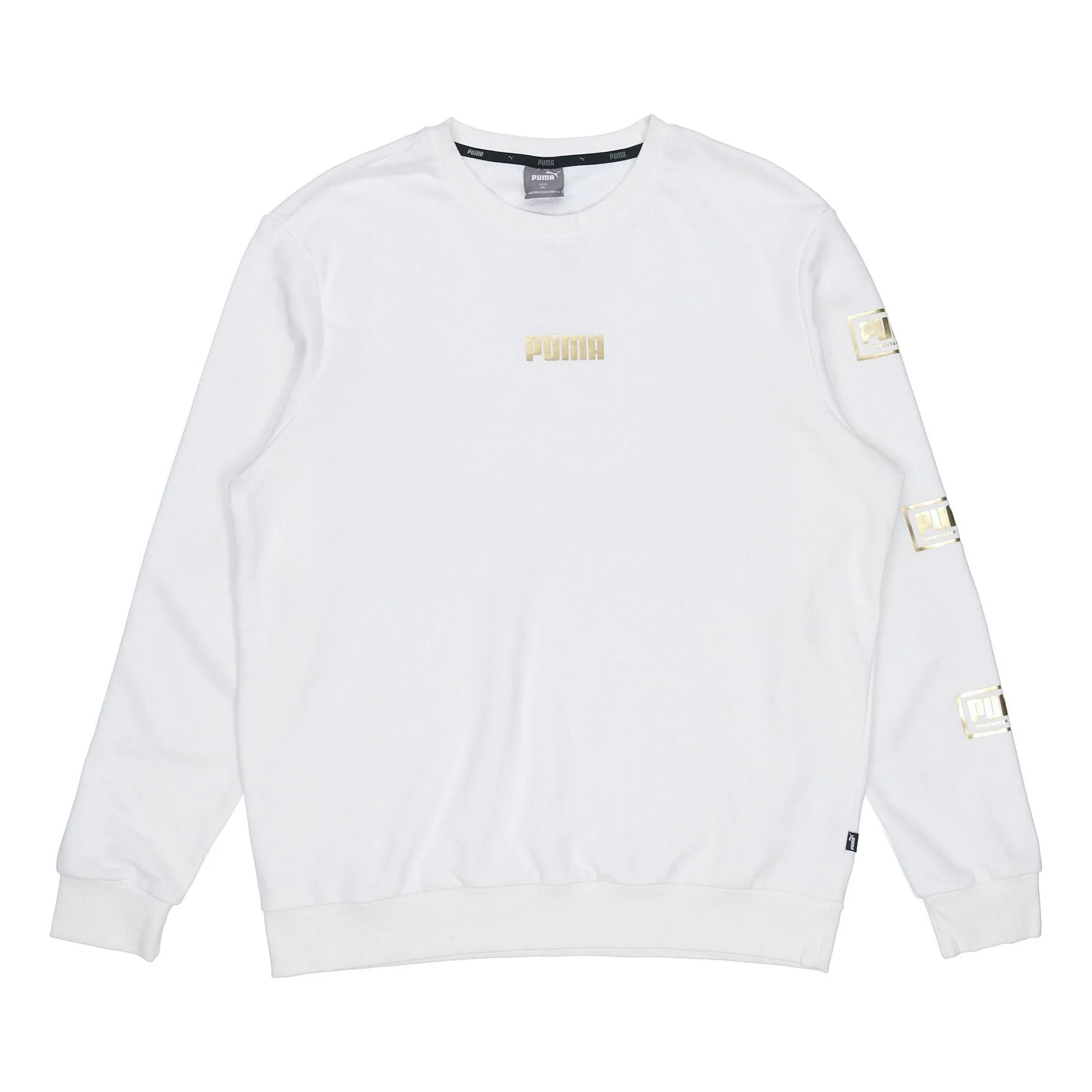 PUMA 휴일 로고 청동 인쇄 캐주얼 스포츠 둥근 목 Pullover 백색 586348-02 - 1