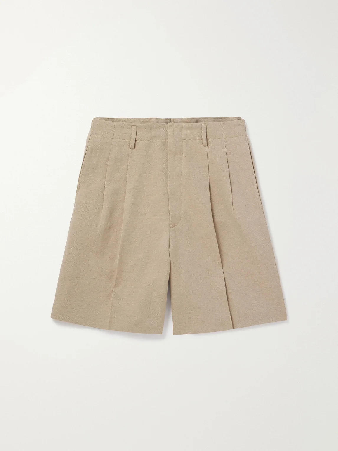 Joetsu Wide-Leg Pleated Cotton and Linen-Blend Twill Shorts - 1