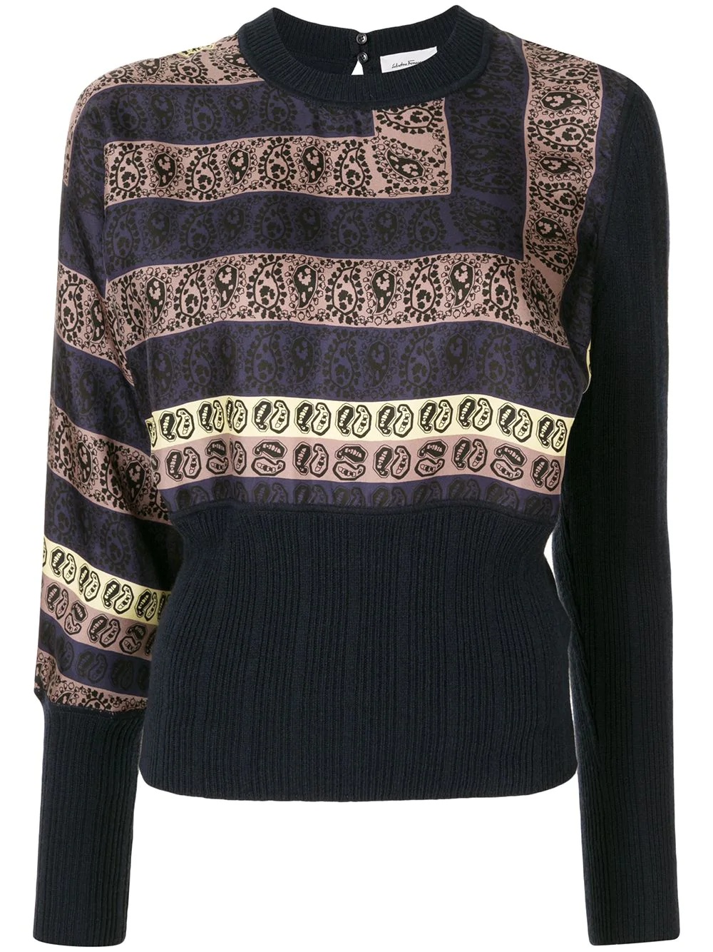 paisley print panel knitted top - 1