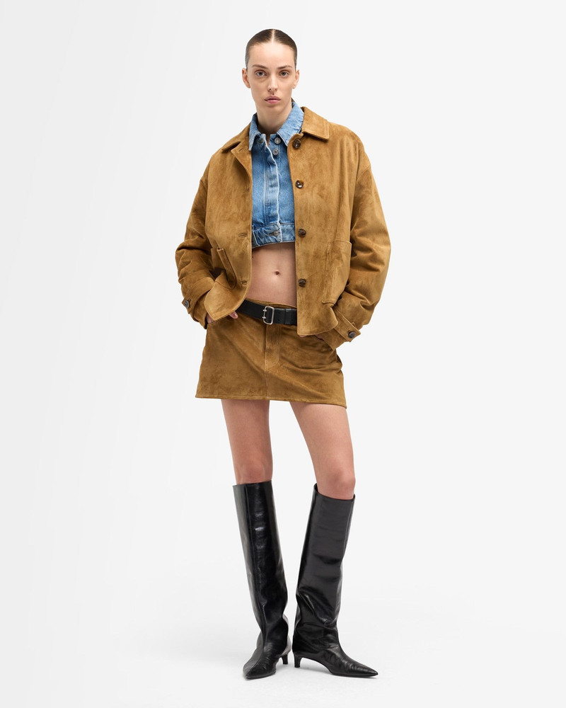 7 For All Mankind Suede Mini Skirt in Tobacco outlook