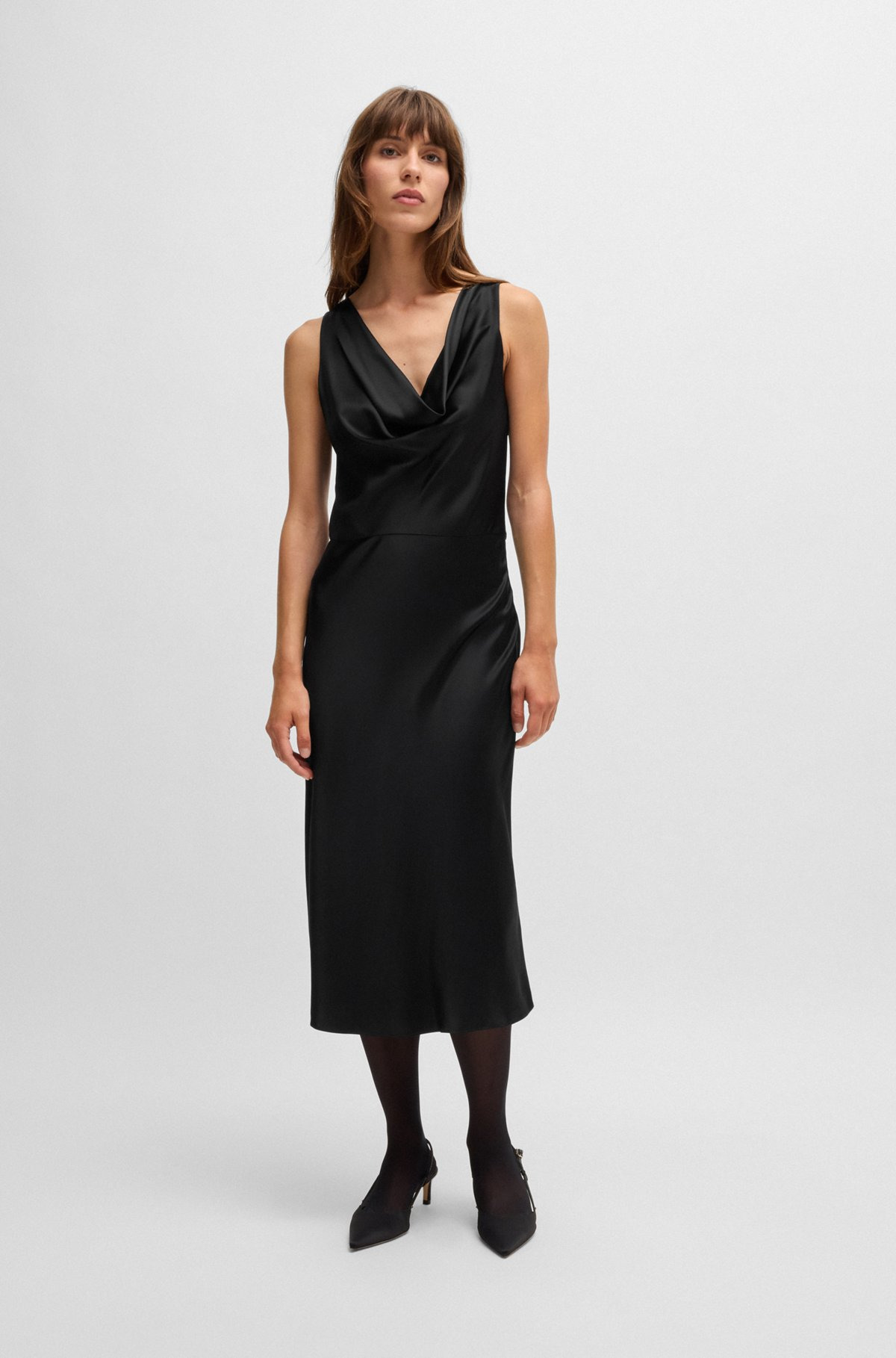 COWL-NECK DRESS IN FLUENT SATIN WITH COWL NECKLINE - 3
