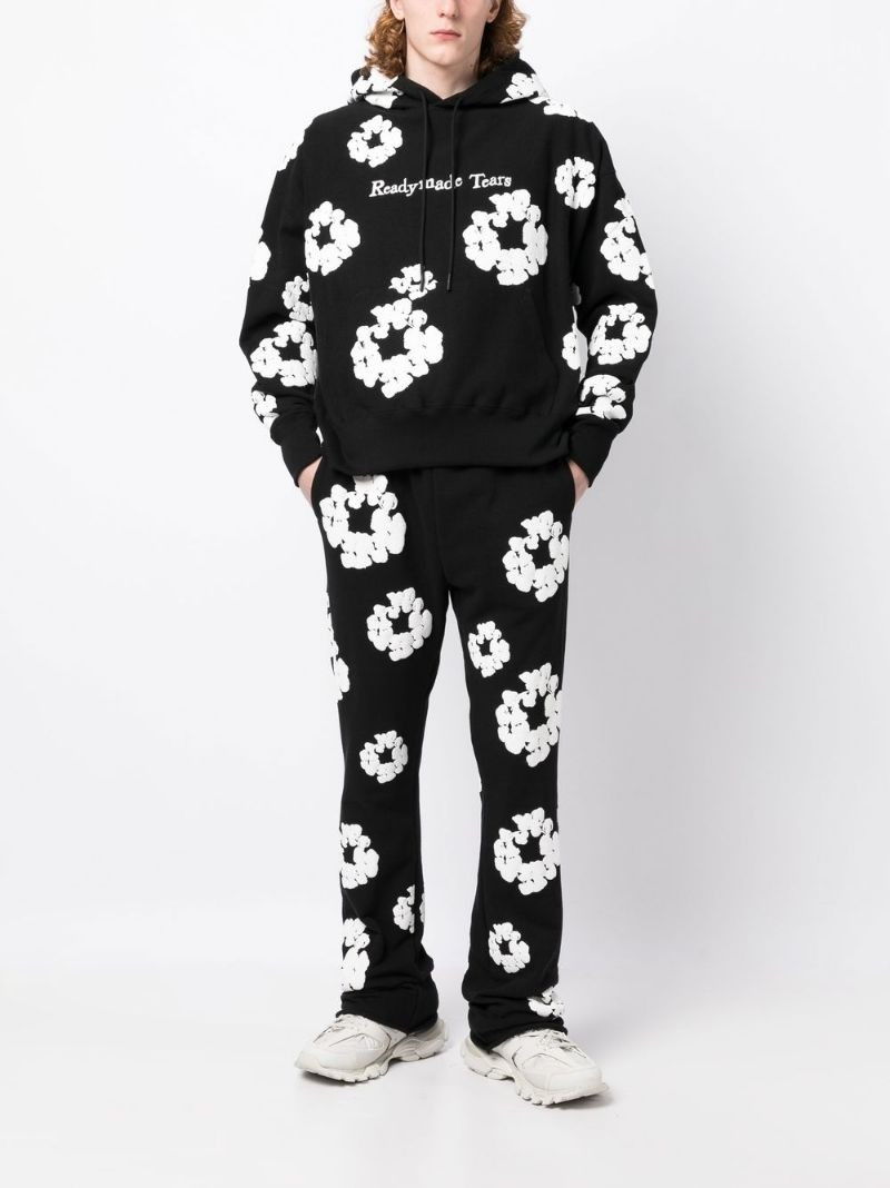 Readymade floral-print slogan-embroidered hoodie outlook