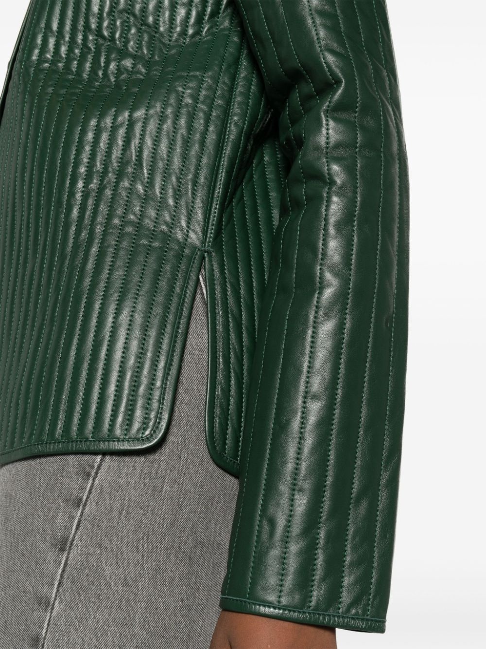 quilted press-stud leather jacket - 5