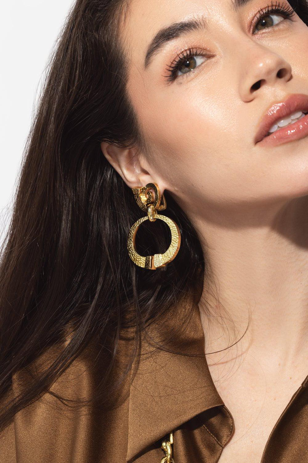 Hammered Square Nail Doorknocker Earrings - 4