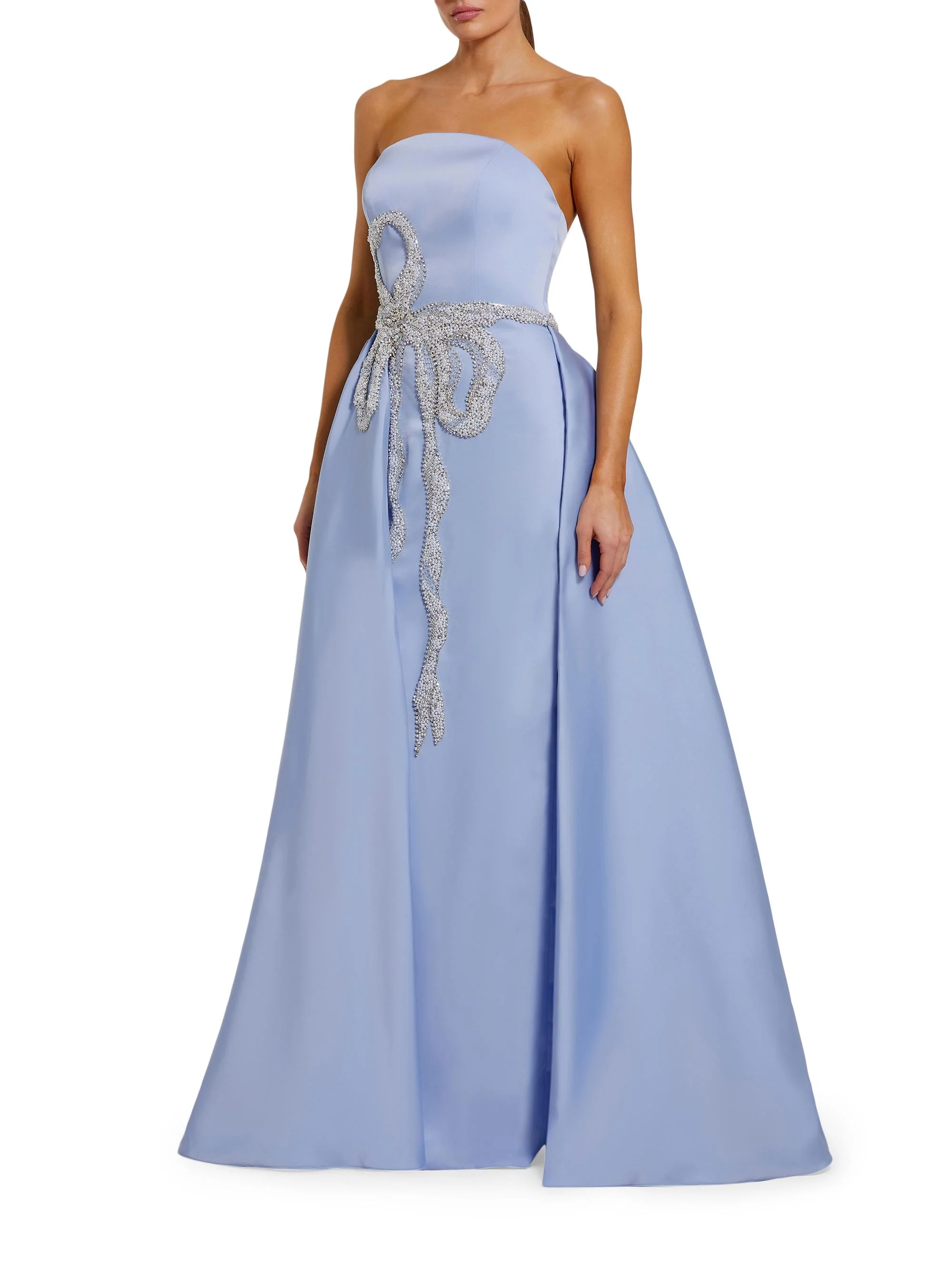 Women's Evening Strapless Satin Gown - Powder Blue - 1