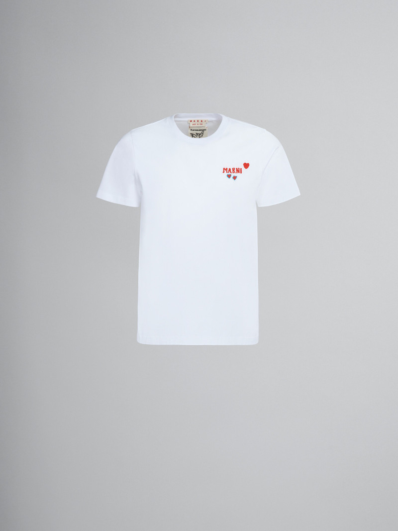 WHITE BIO COTTON T-SHIRT WITH RABBIT GRAPHICS 1