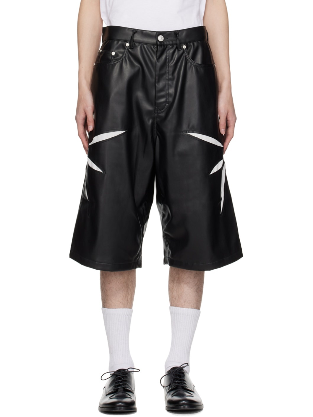 Black Origami Cut-Out Faux-Leather Shorts - 1