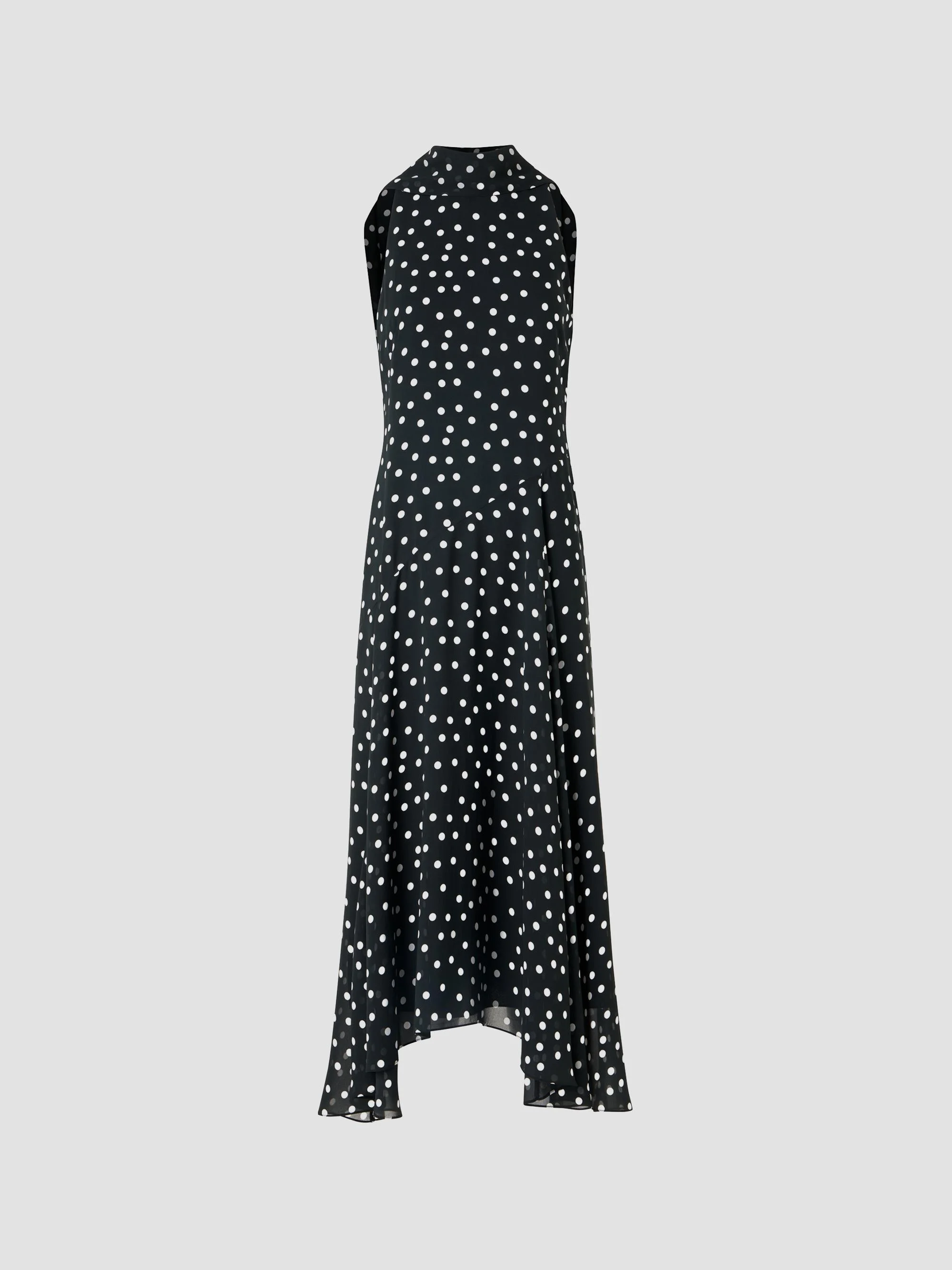 Women's Polka Dot Georgette Midi Dress - Black Cream - 1