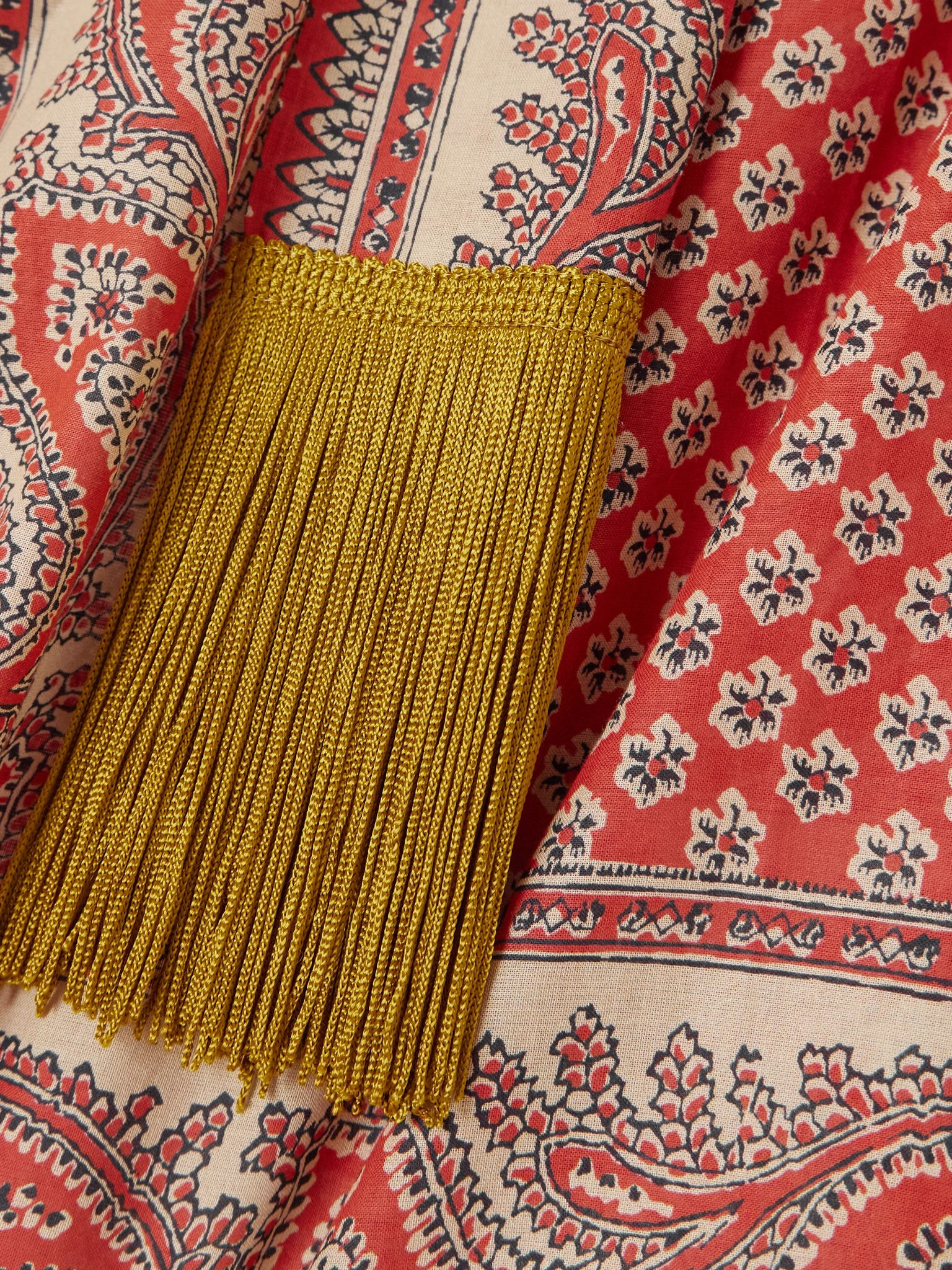 Fringed scarf-detailed printed cotton shirt Pink - 5