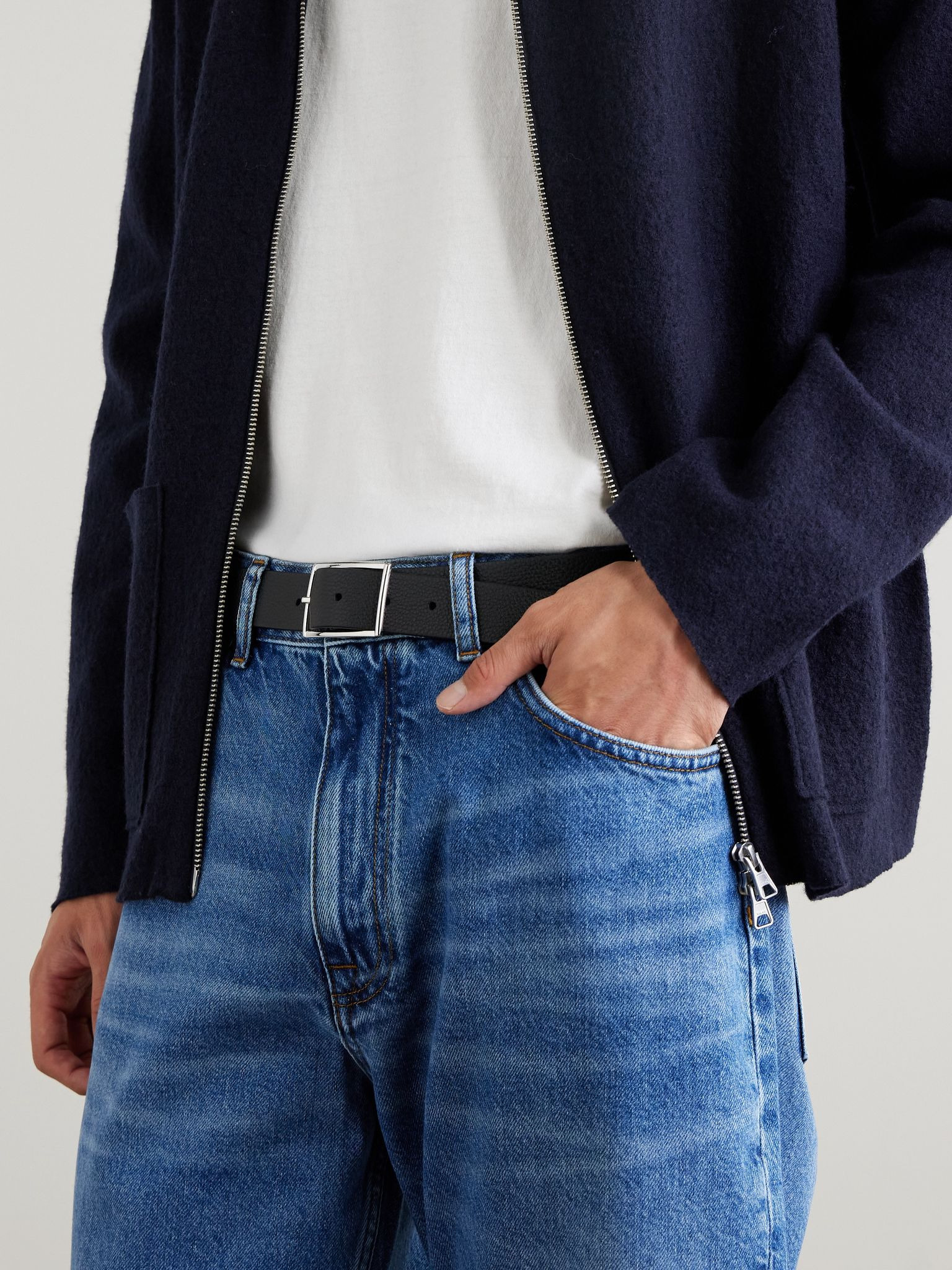 3cm Full-Grain Leather Belt Black - 3