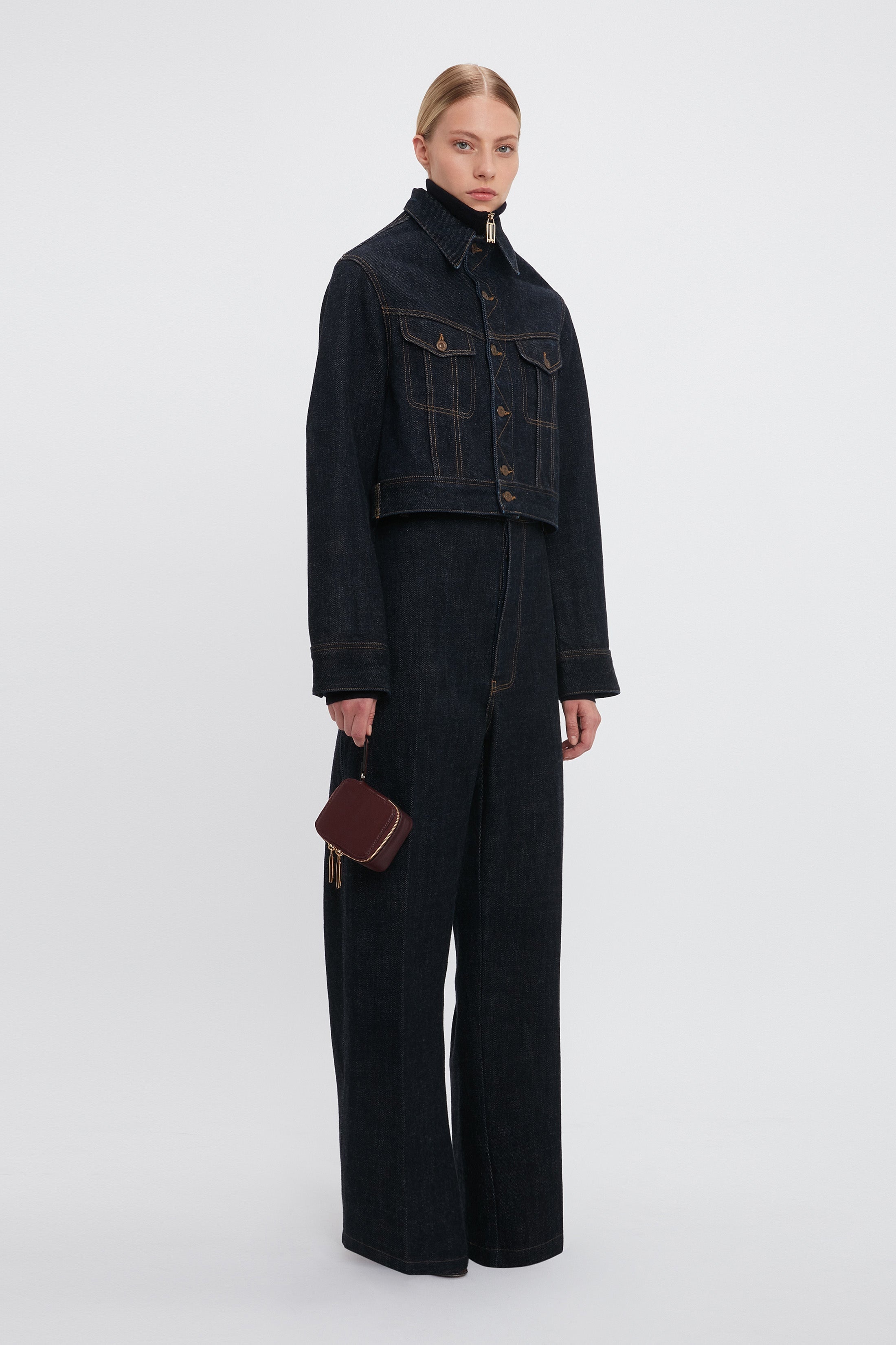 Cropped Denim Jacket In Dark Indigo Rinse - 3