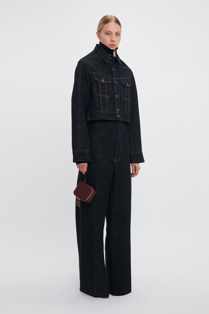Cropped Denim Jacket In Dark Indigo Rinse 3
