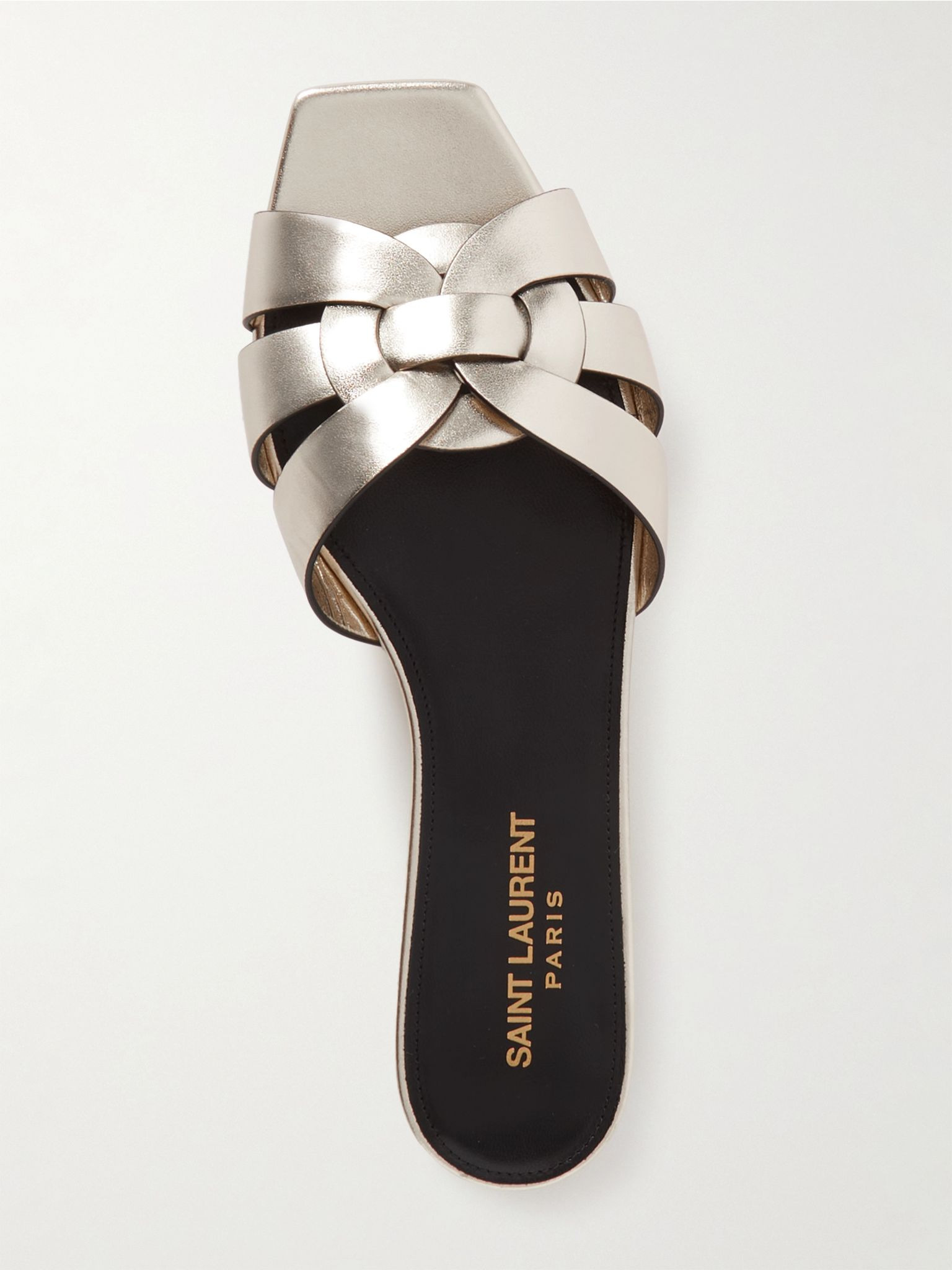 Tribute woven metallic leather slides Platinum - 5