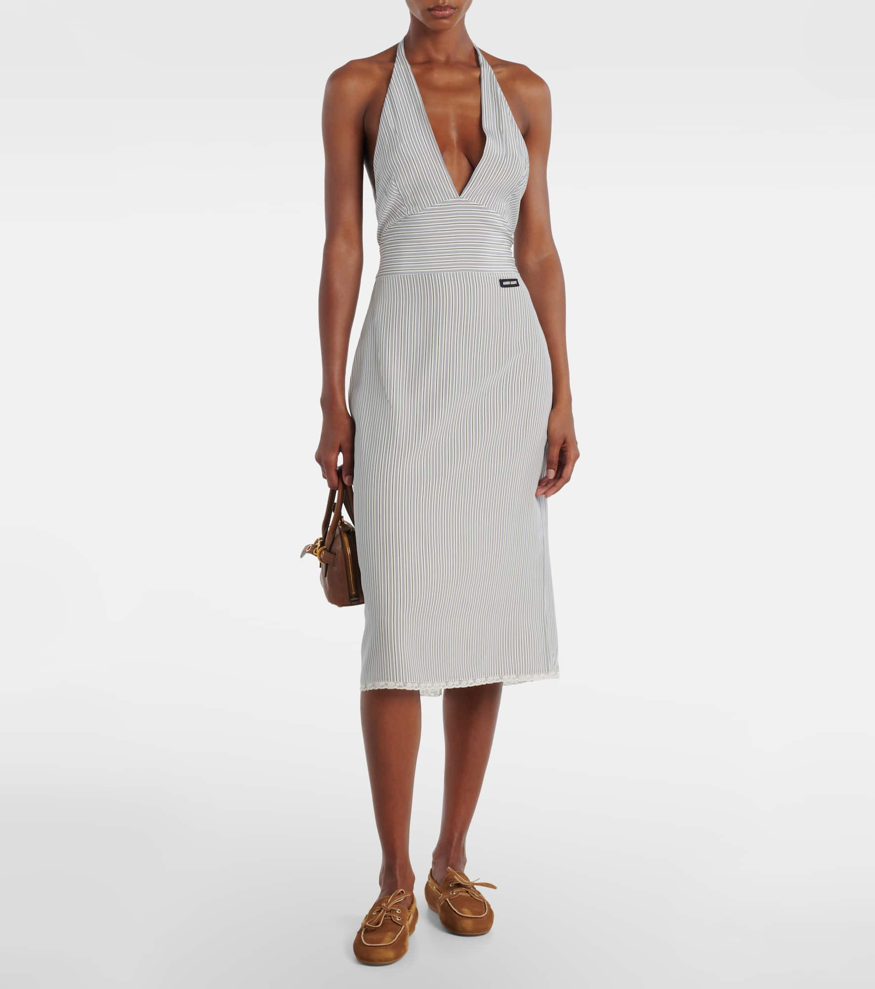 Striped silk crêpe de chine midi dress - 2