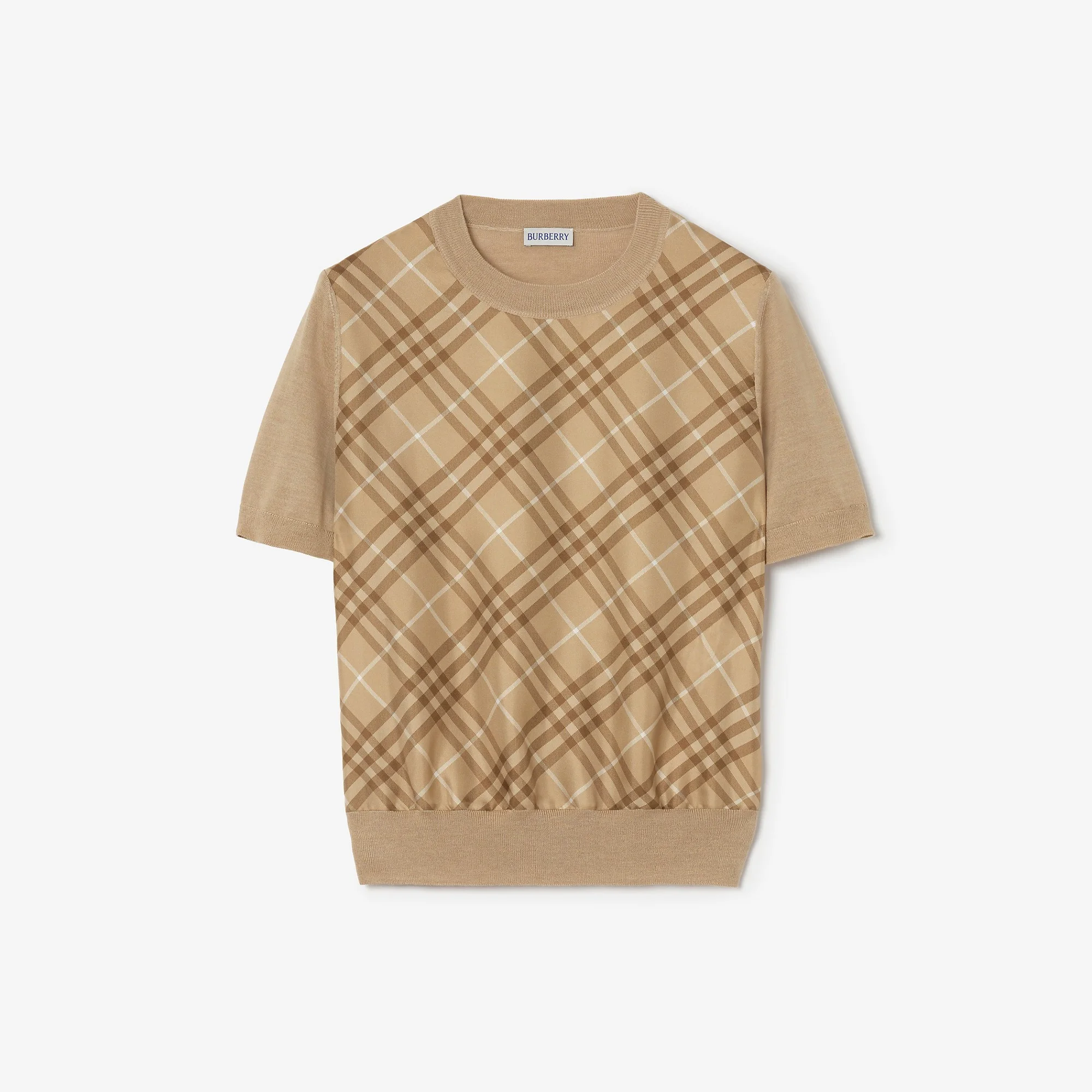 Check Panel Wool Silk T-shirt - 1