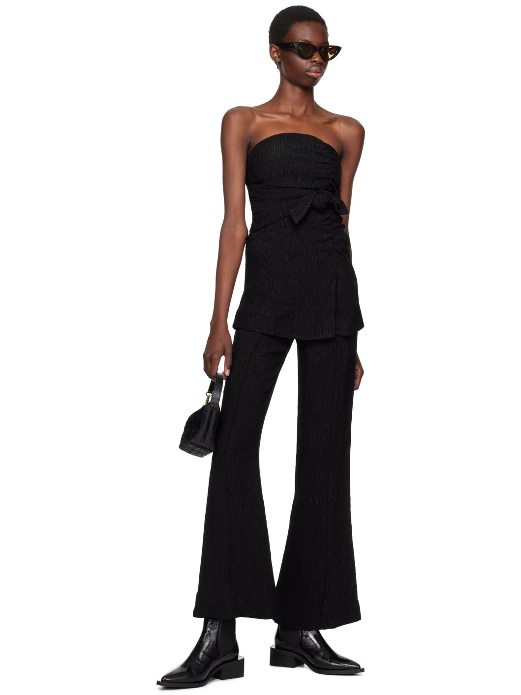 Black Stretch Flared Trousers - 4