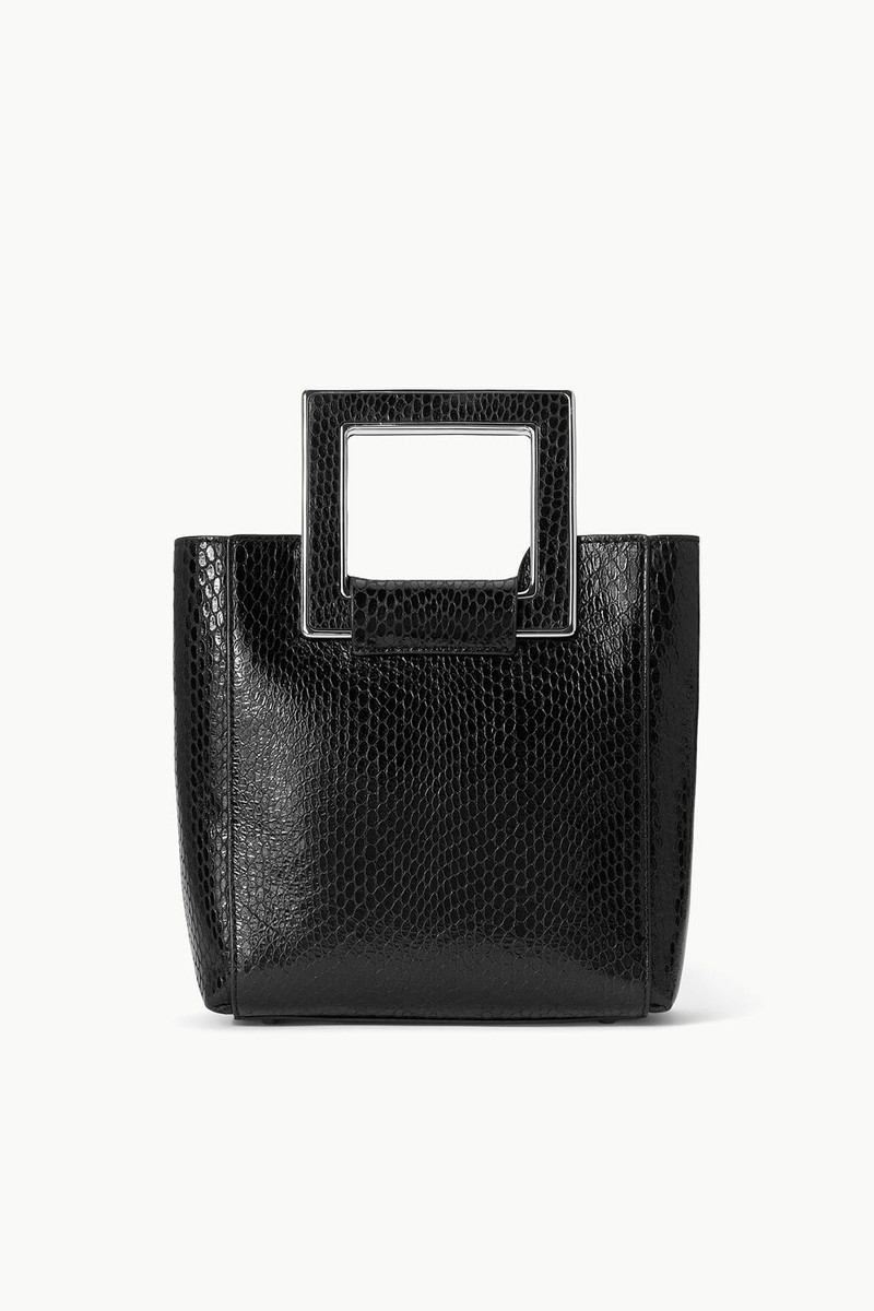 STAUD MINI SHIRLEY BAG BLACK SNAKE EMBOSSED 3