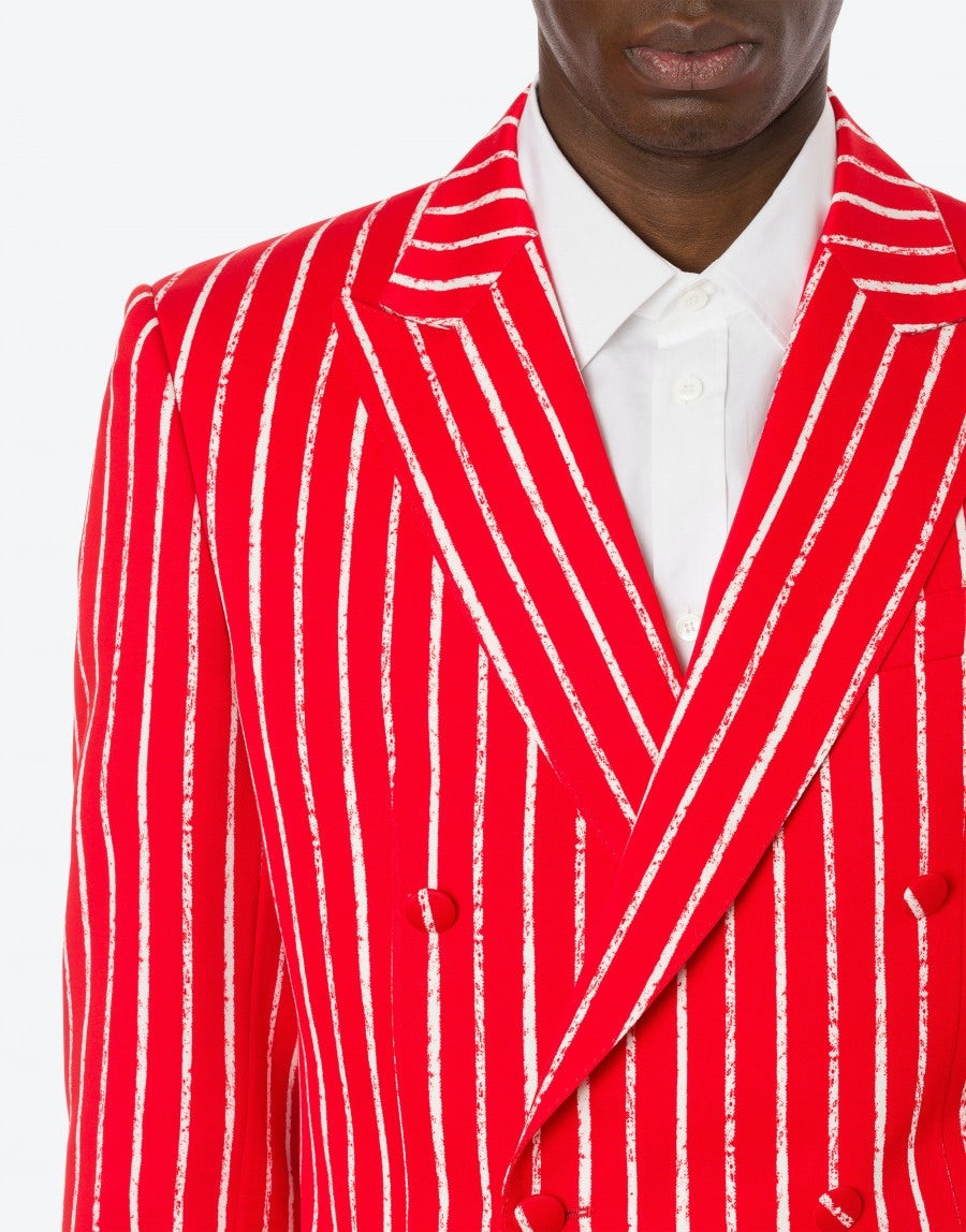 PINSTRIPES PRINT TWILL DOUBLE BREASTED JACKET - 4