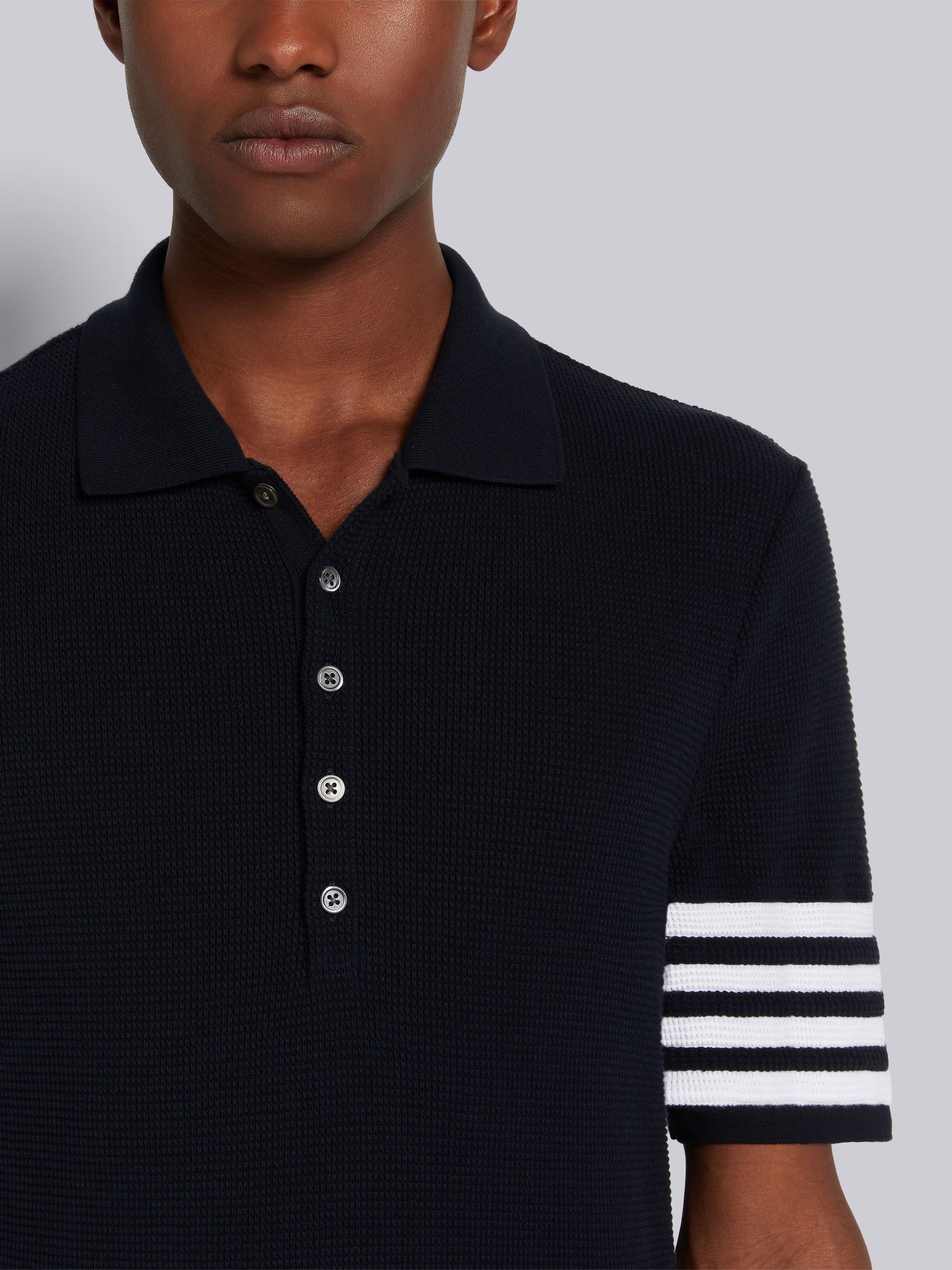 Navy Compact Waffle Rib Cuff 4-Bar Polo - 5