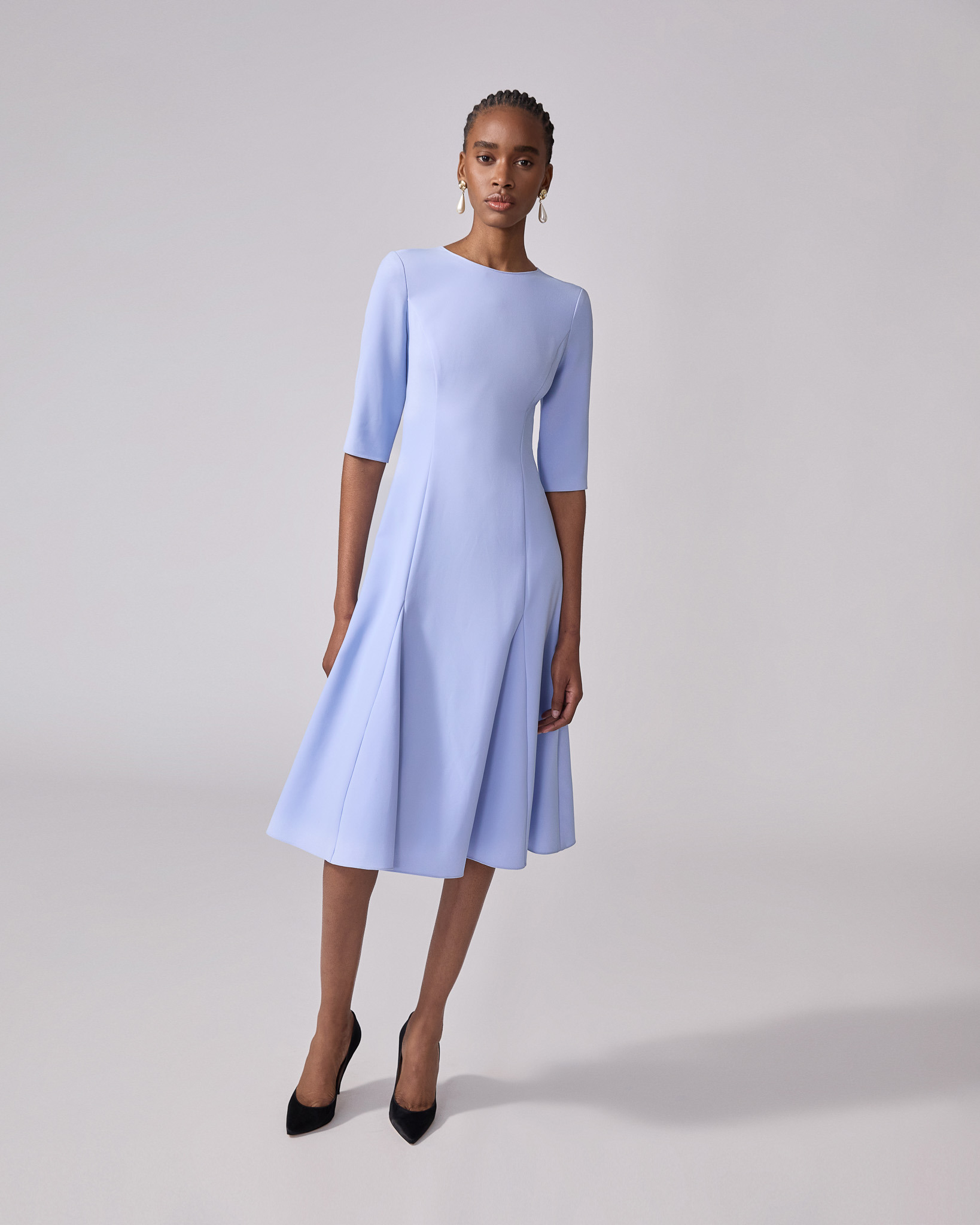 Three-Quarter Sleeve Godet Dress - 4