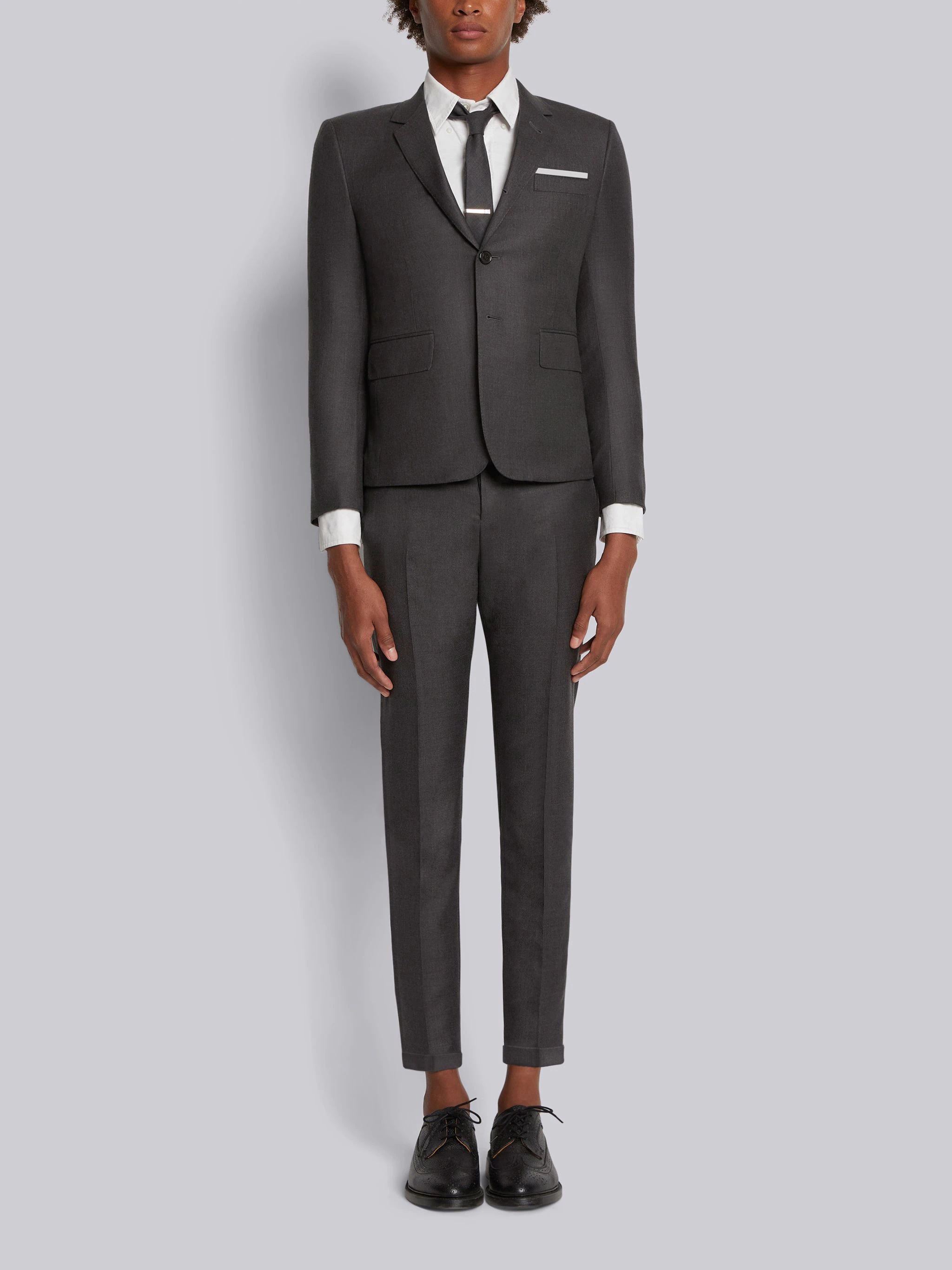 Dark Grey Super 120s Twill High Armhole Suit With Tie And Low Rise Skinny Trouser - 1