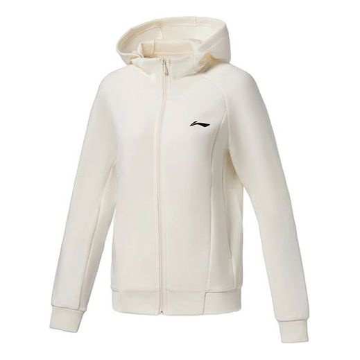 (WMNS) Li-Ning Fitness Series Logo Printing Cardigan Hoody Jacket 'Ivory' AWDS030-8 - 1