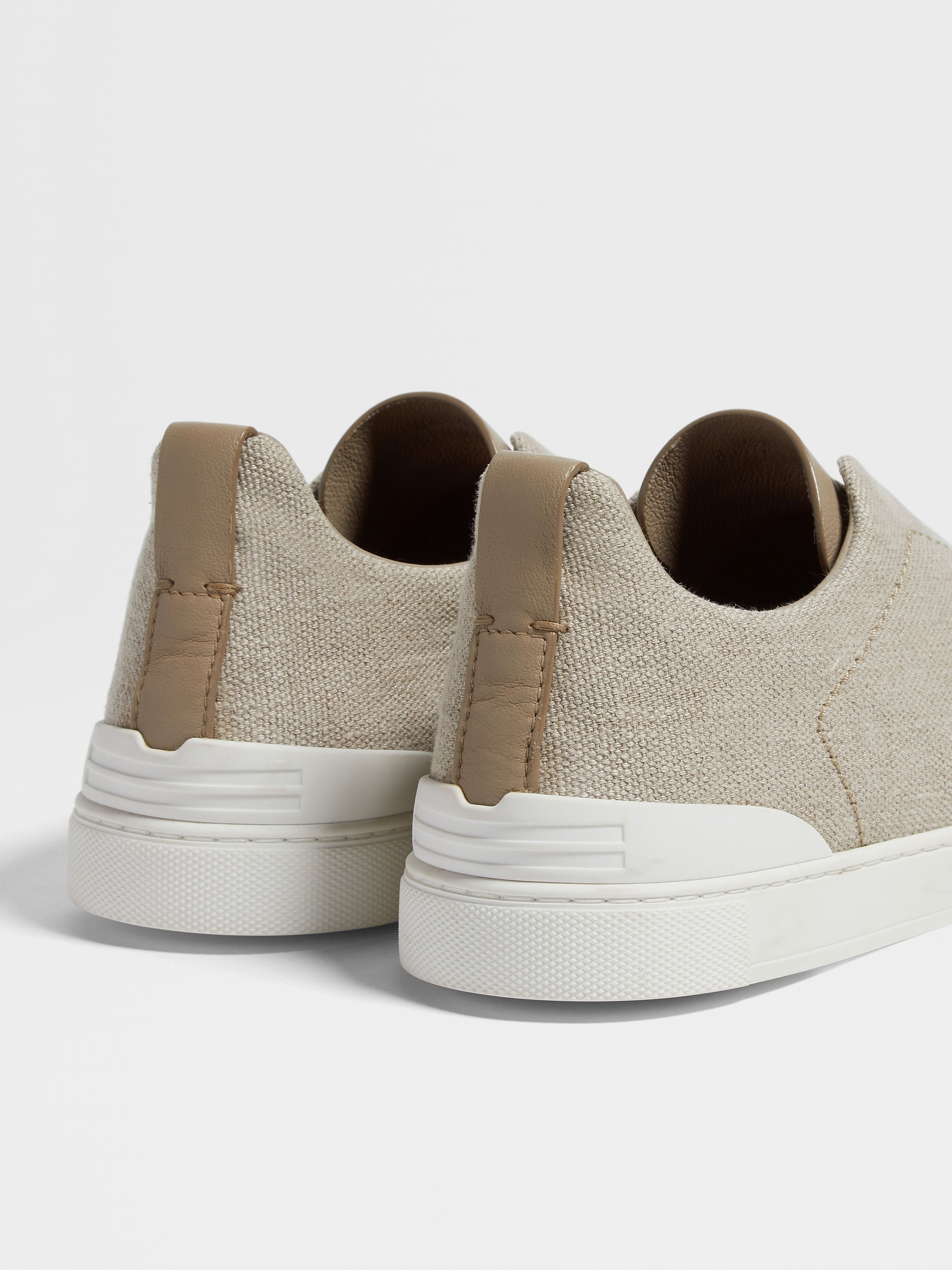 LIGHT BEIGE COTTON LINEN AND LEATHER TRIPLE STITCH™ SNEAKERS - 2