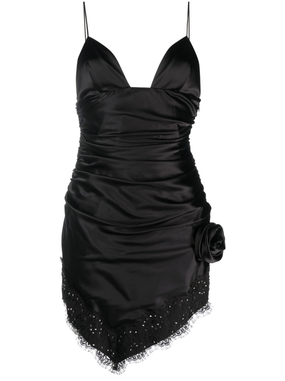 rose-appliqué asymmetric minidress - 1