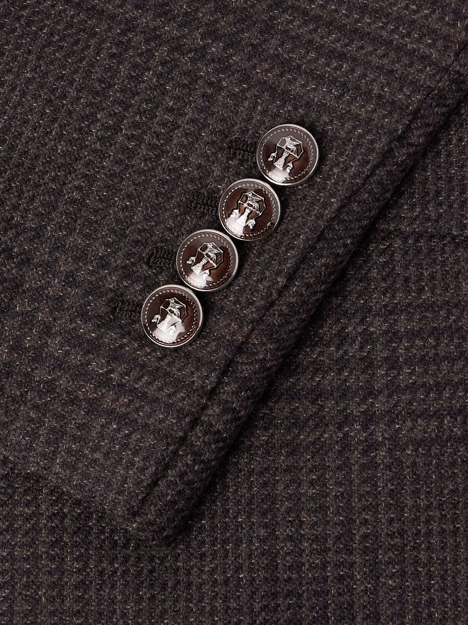 Prince of Wales Checked Cashmere, Wool and Silk-Blend Suit Jacket Brown - 4