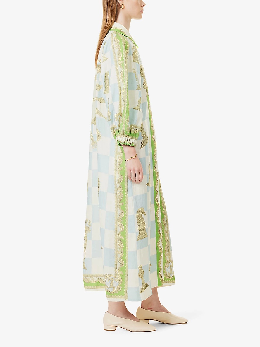 Checkmate graphic-print linen midi dress - 3