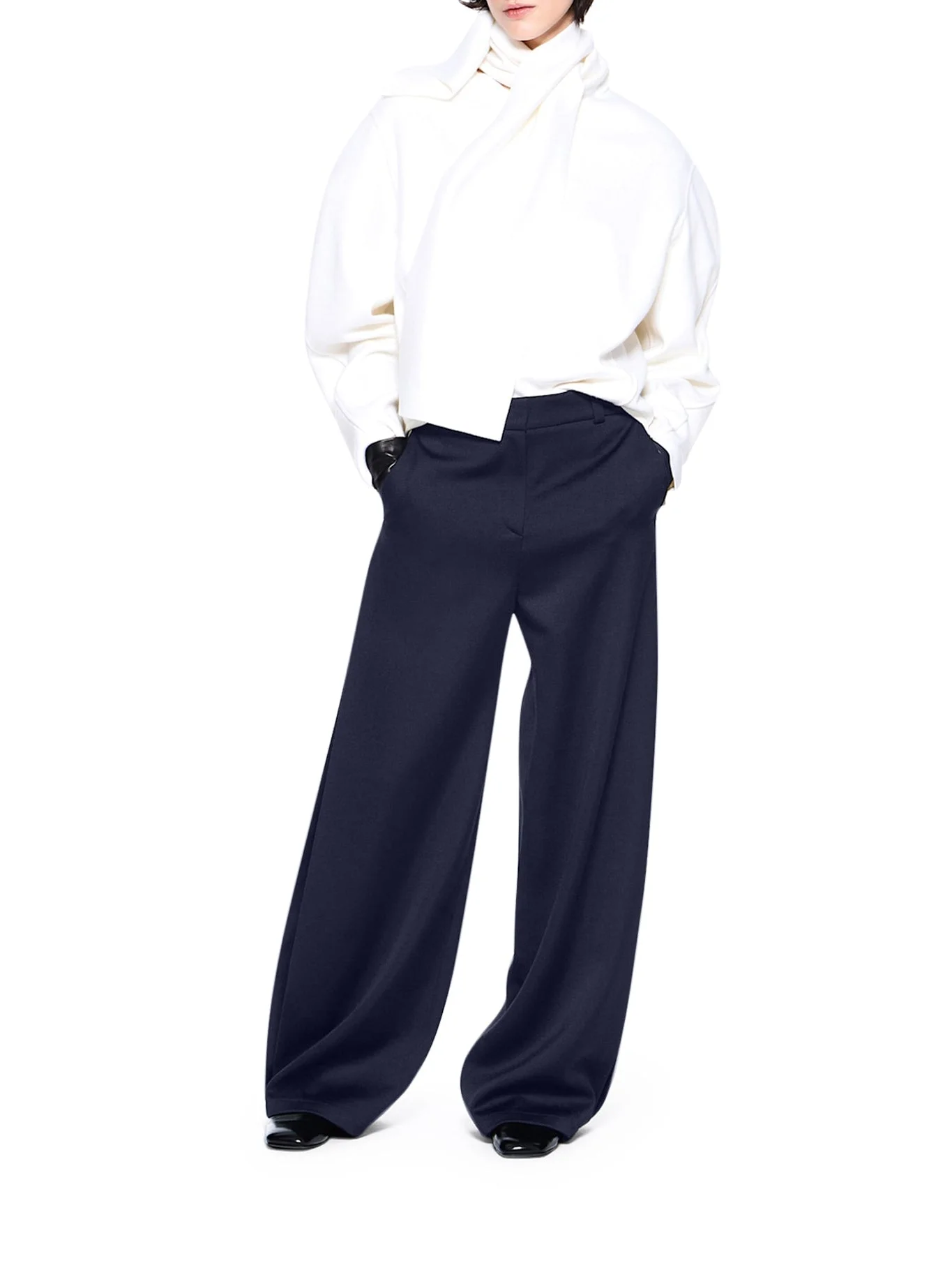 WIDE-LEG WOOL TUXEDO TROUSERS WITHOUT PLEATS - 1