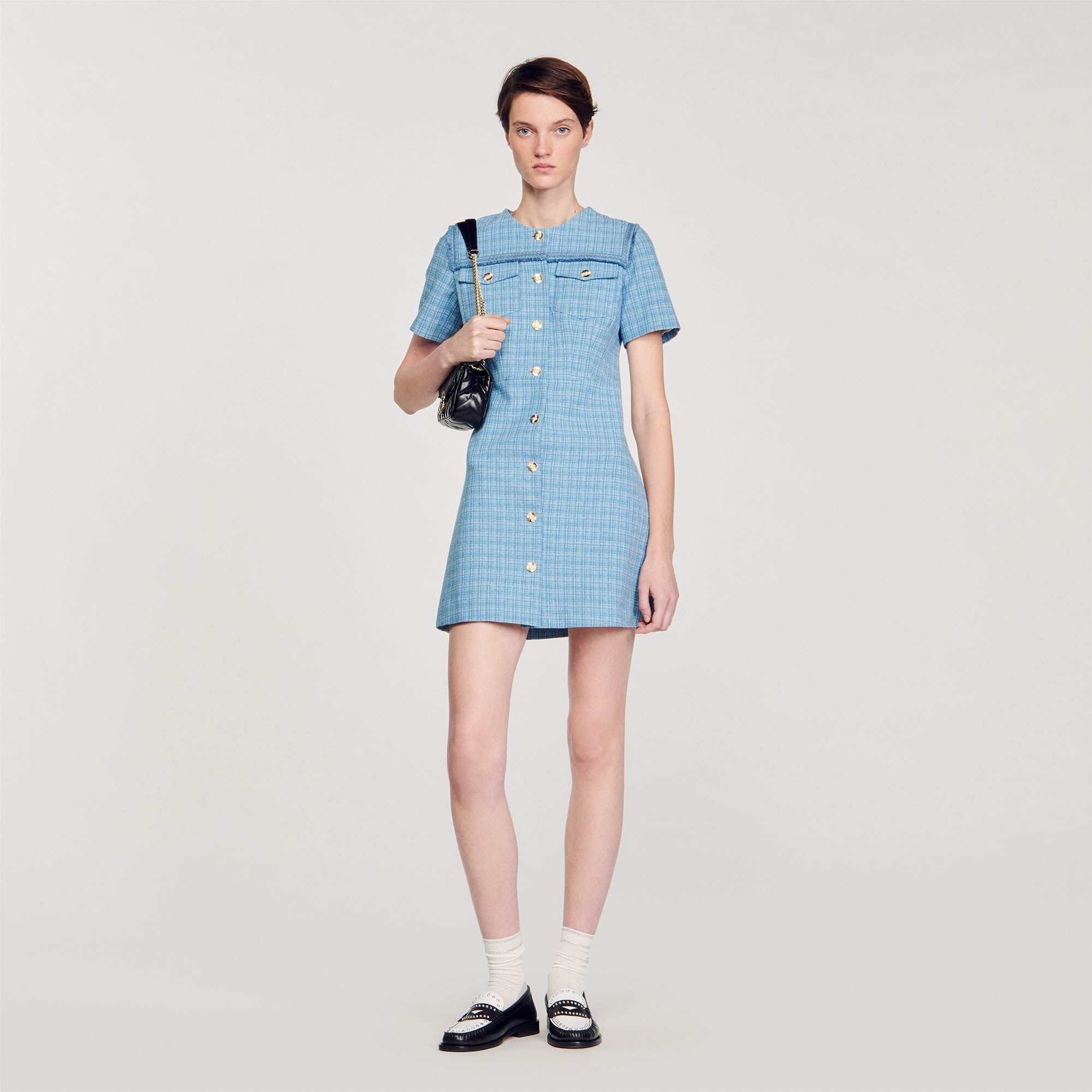 SHORT BUTTONED TWEED DRESS - 2