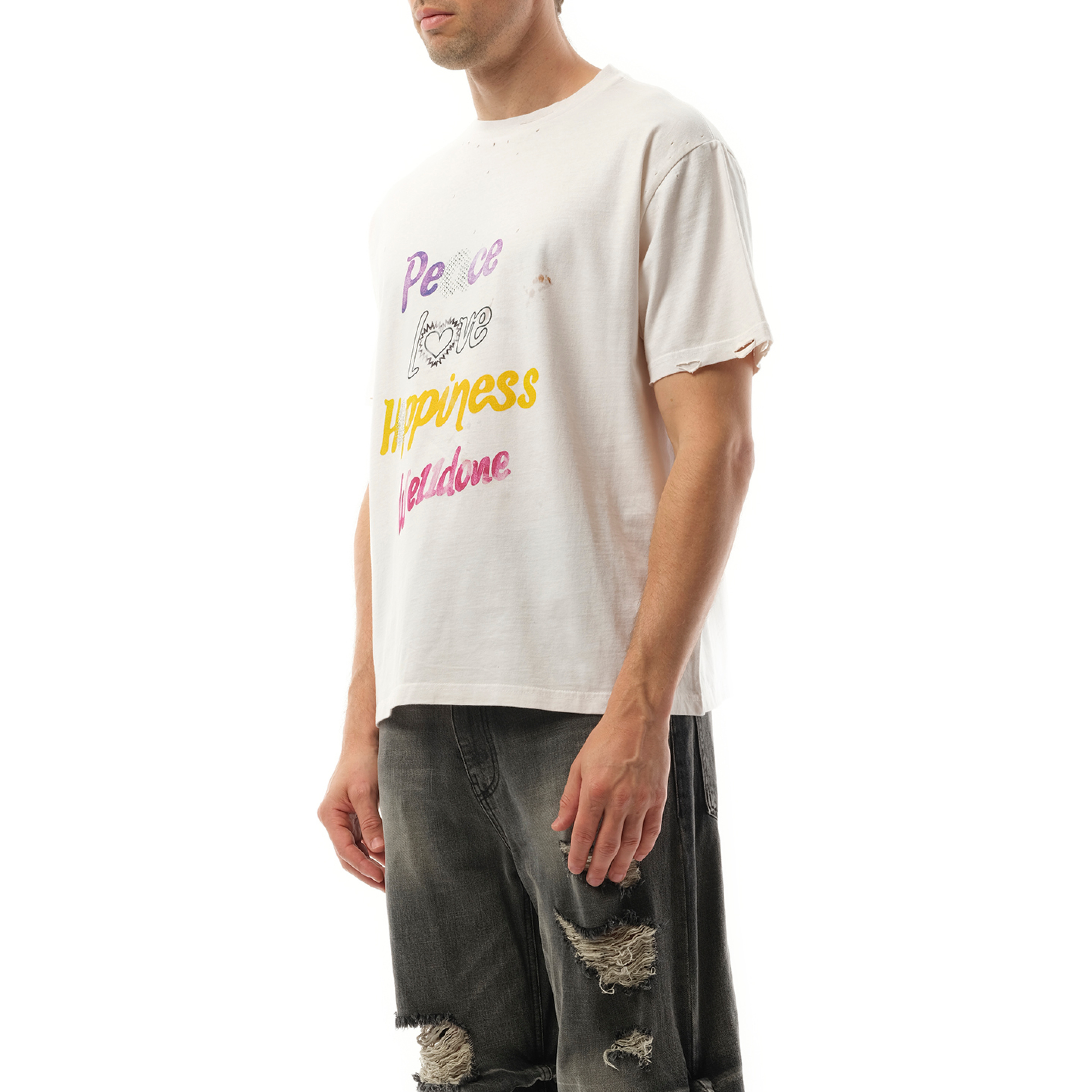 White Lettering Print Distressed T-Shirt in White - 5