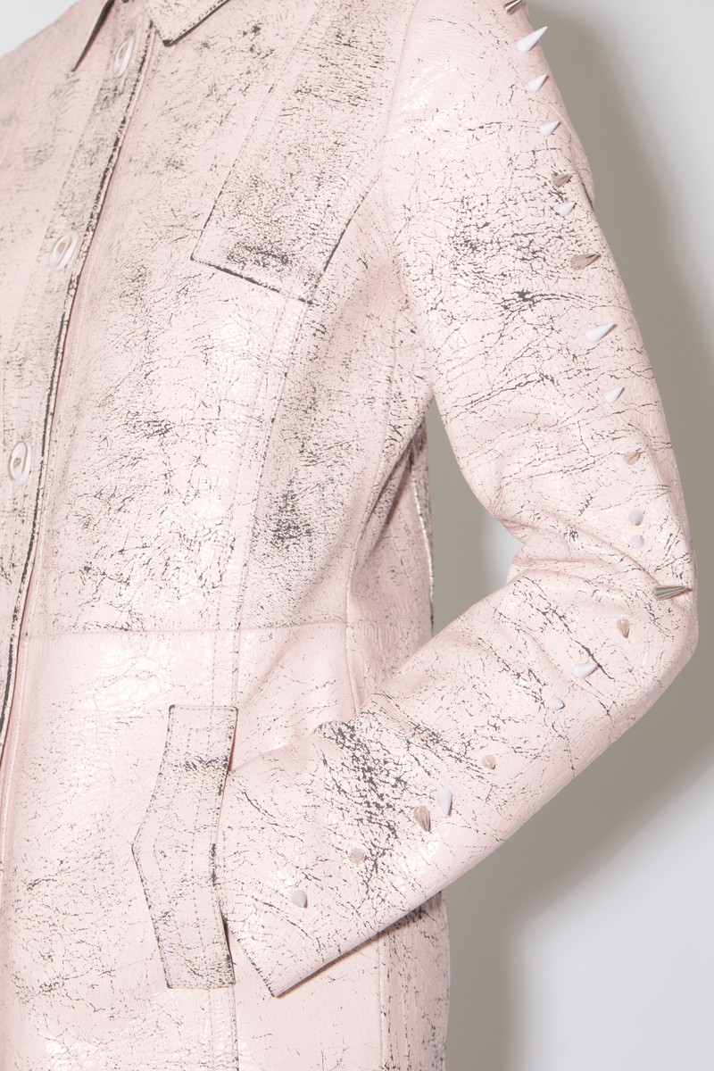 Leather single-breasted spike coat - Light pink 4