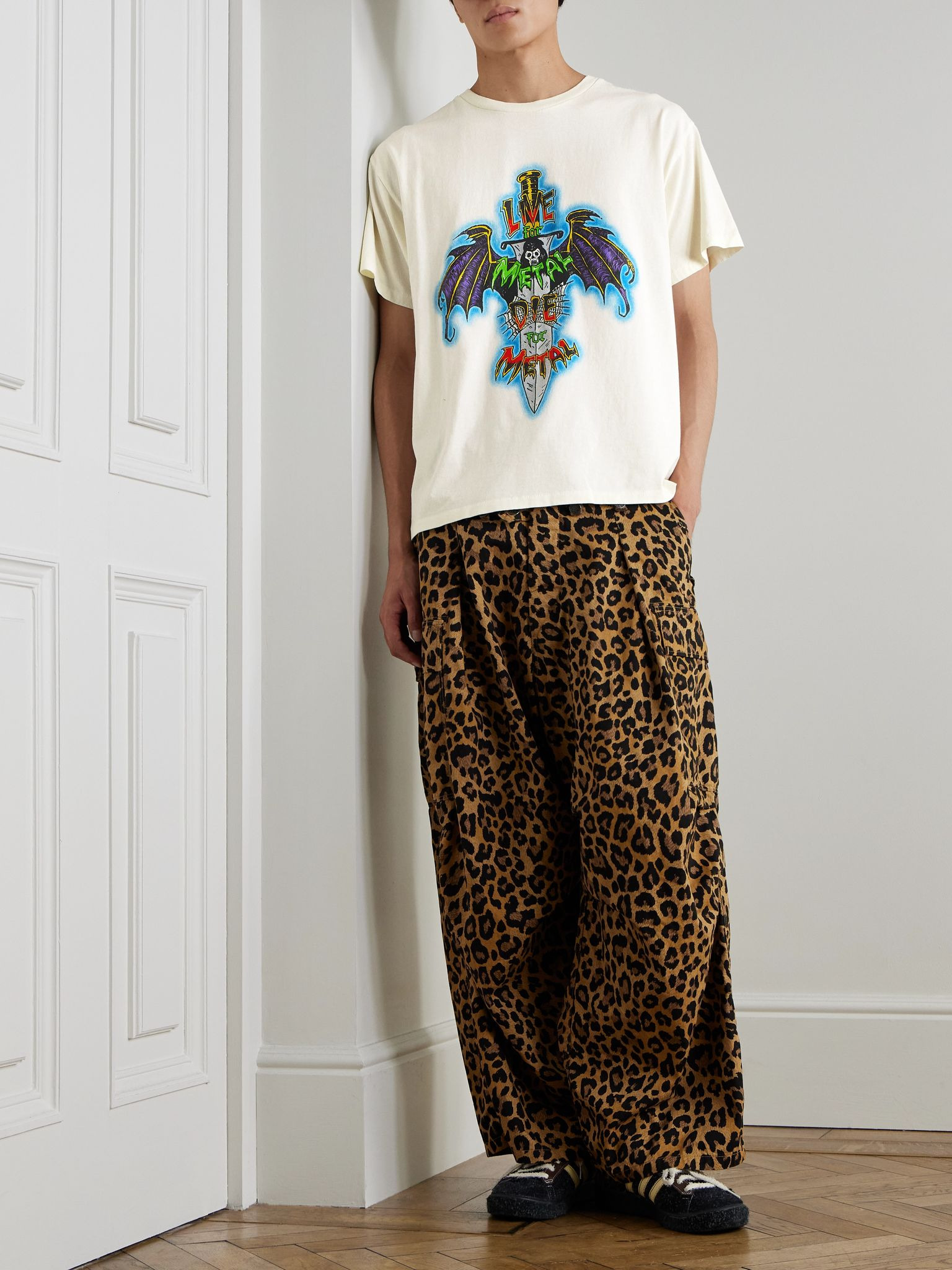 Live For Metal Glittered Printed Cotton-Jersey T-Shirt Off-white - 2
