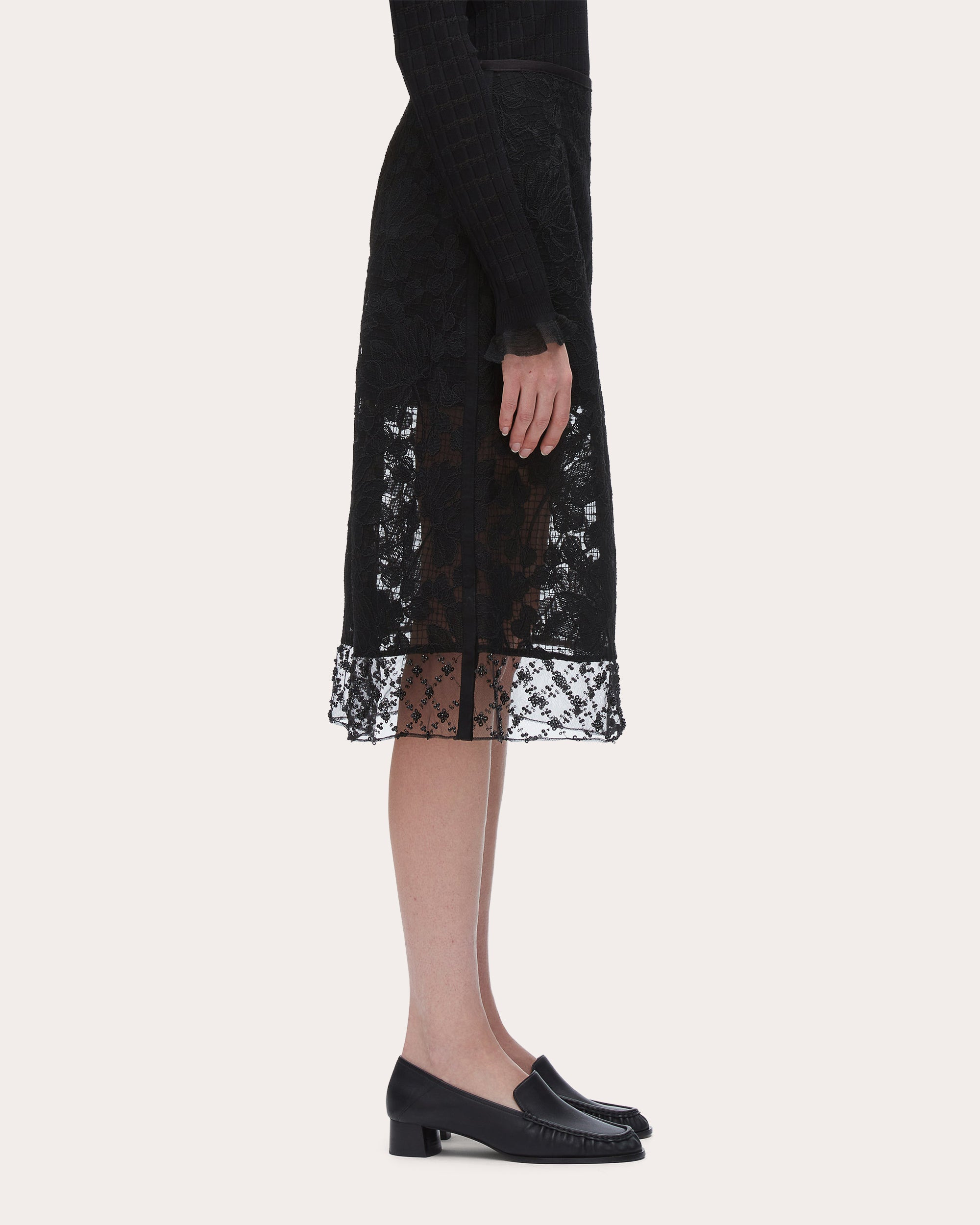 Embellished Floral Lace Organza Skirt - 4